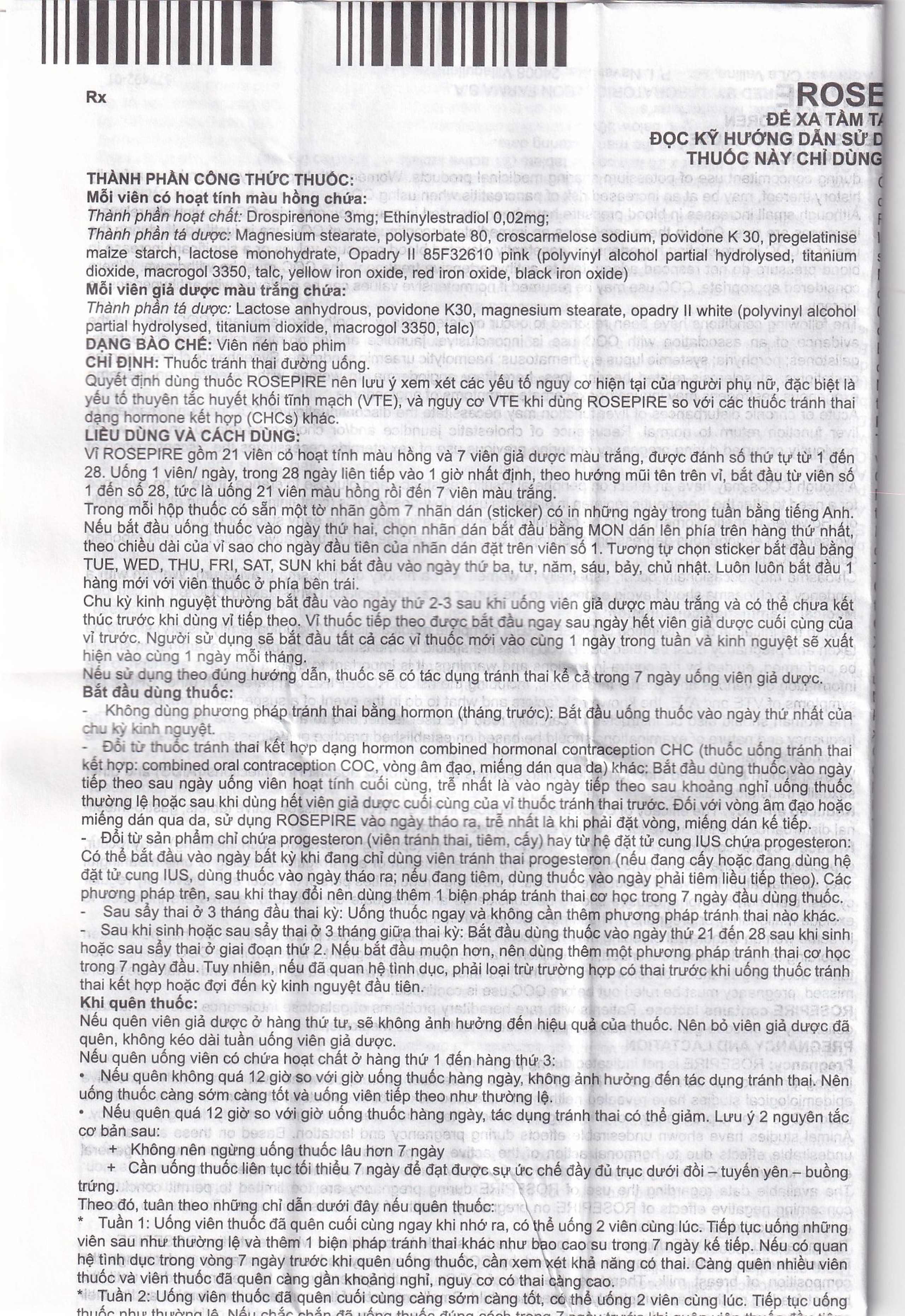 Thuốc Rosepire 3mg/0,02mg Exeltis tím dùng để tránh thai (1 vỉ x 28 viên)