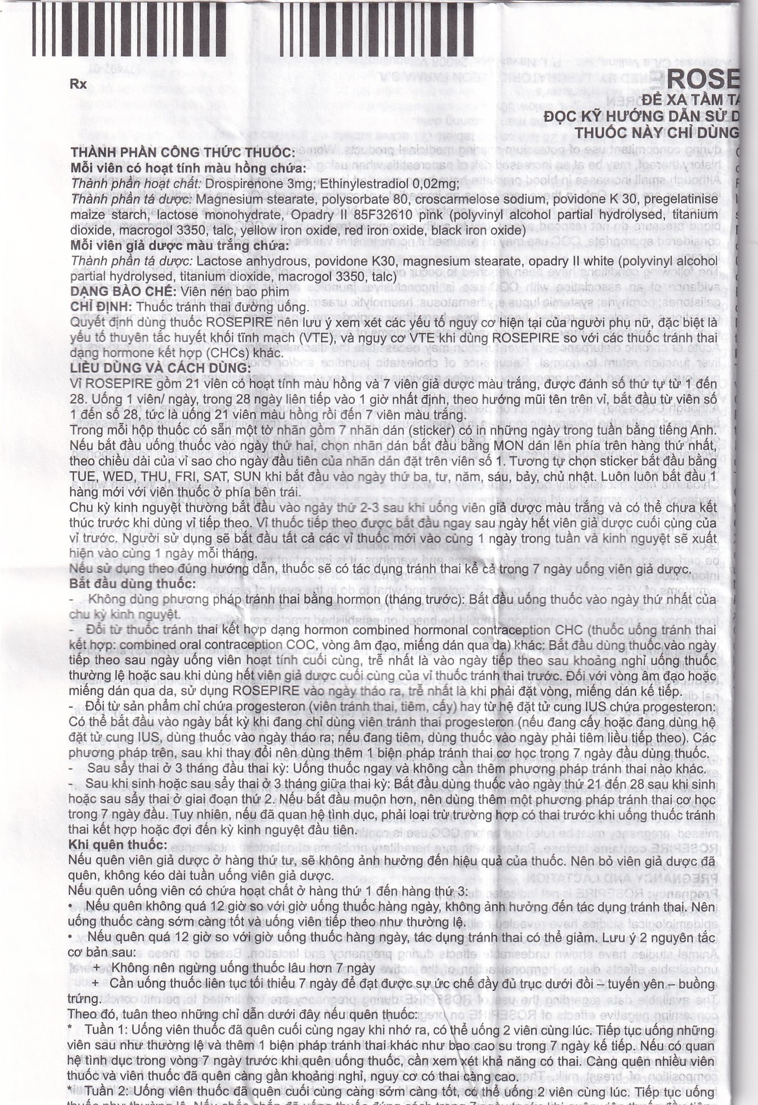 Thuốc Rosepire 3mg/0,02mg Exeltis tím dùng để tránh thai (1 vỉ x 28 viên)