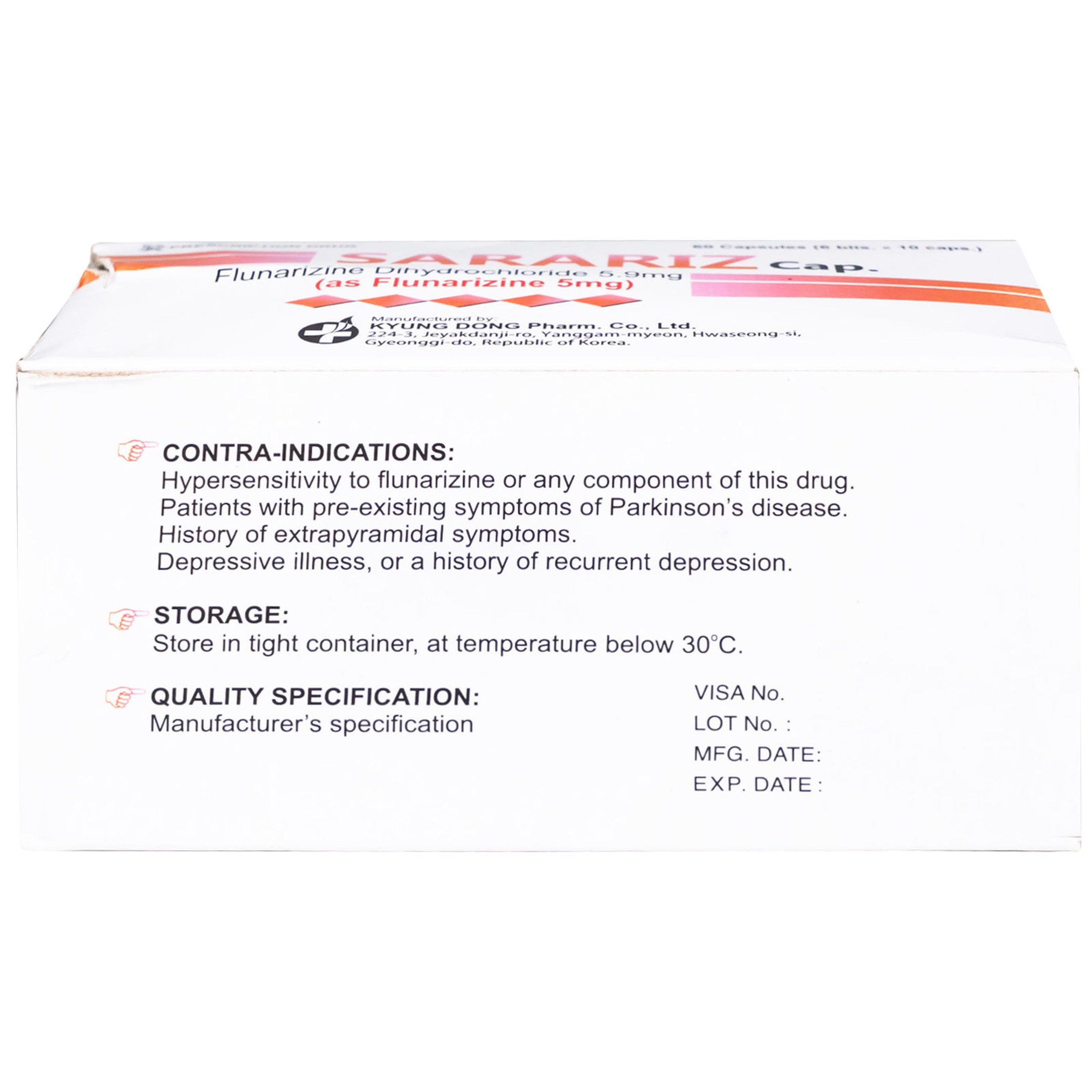 Thuốc Sarariz 5.9mg Kyung Dong điều trị đau nửa đầu, chứng chóng mặt (60 viên)