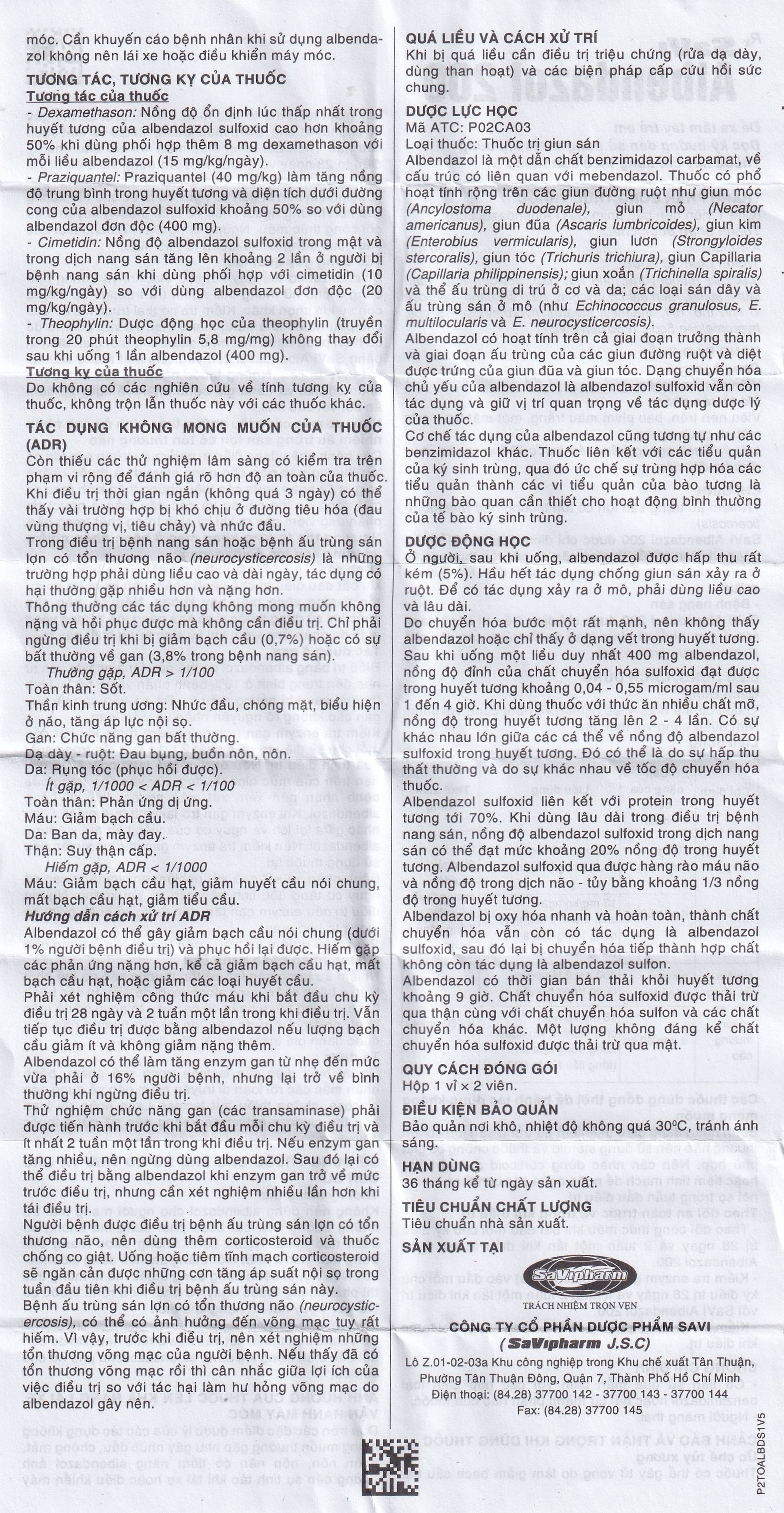 Thuốc SaVi Albendazol 200 điều trị nhiễm ấu trùng sán lợn có tổn thương não (1 vỉ x 2 viên)