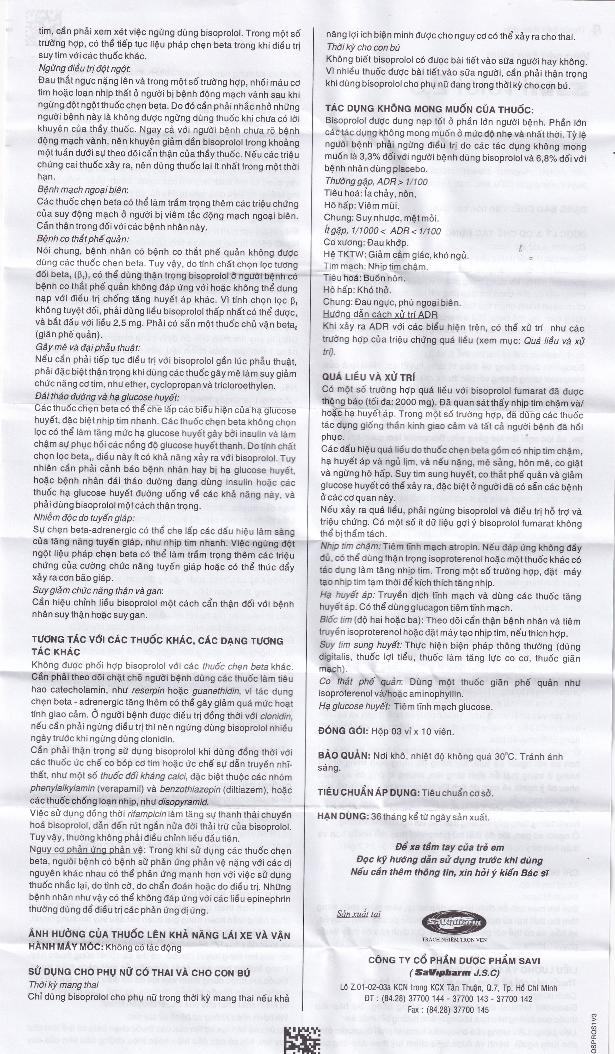 Thuốc SaViProlol 2,5 điều trị tăng huyết áp, đau thắt ngực (3 vỉ x 10 viên) 