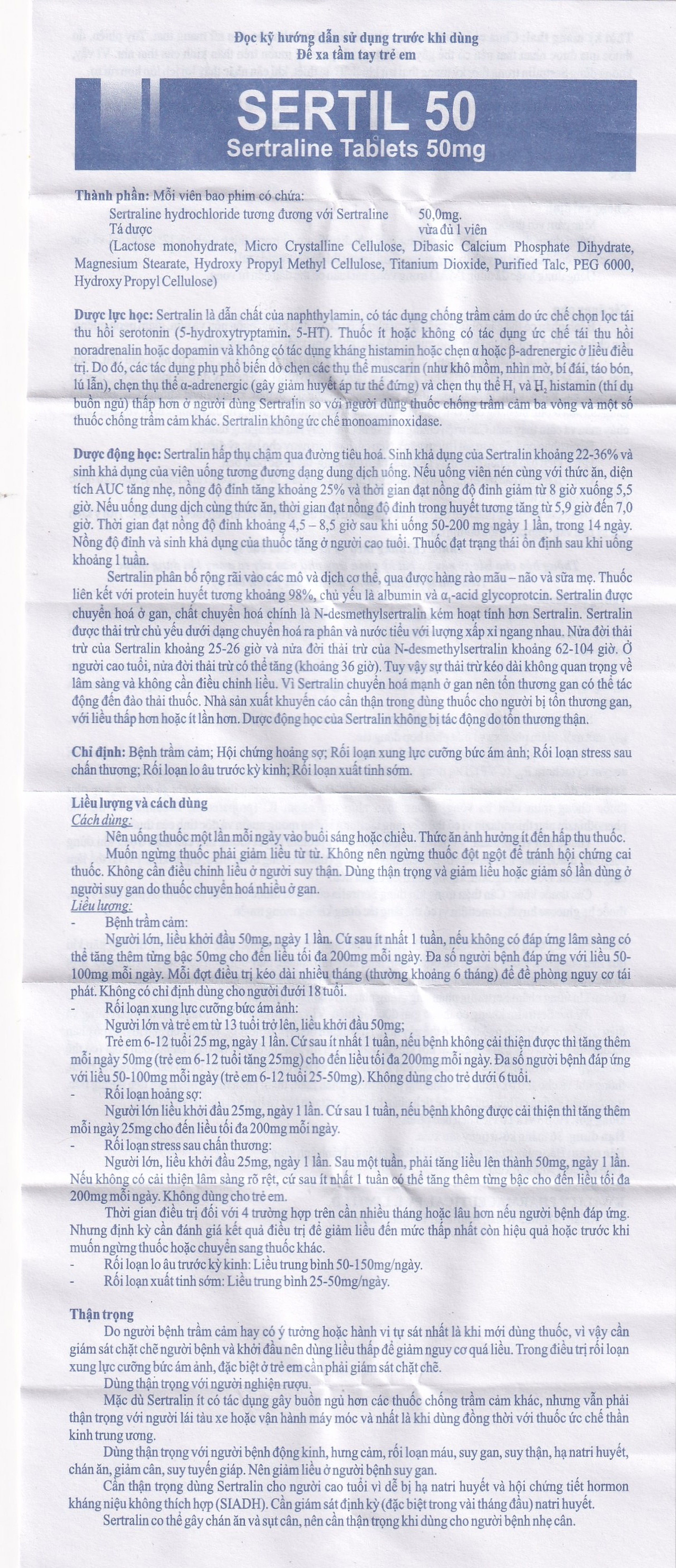Thuốc Sertil 50 Kwality Pharmaceutical điều trị bệnh trầm cảm, hội chứng hoảng sợ (3 vỉ x 10 viên)