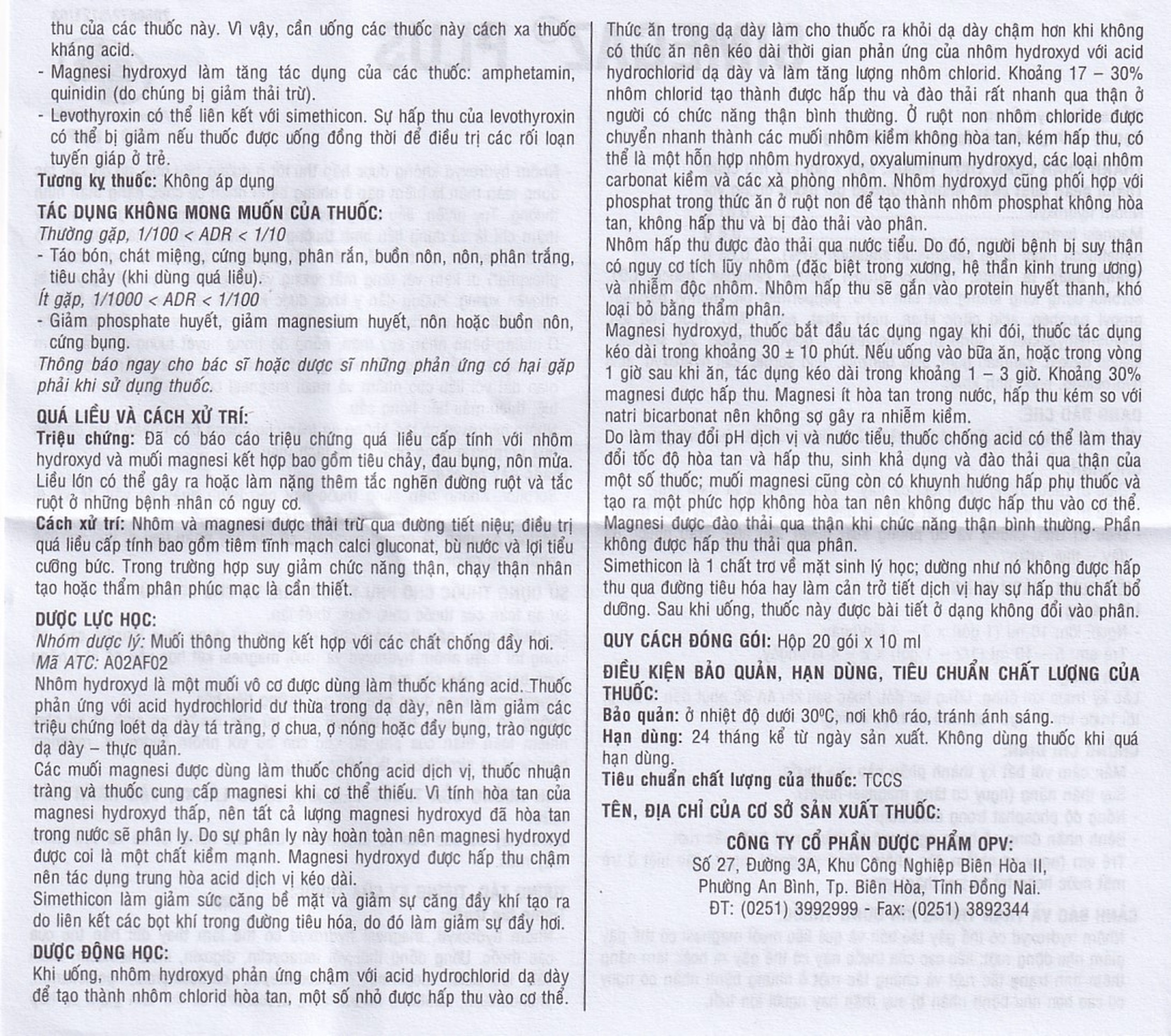 Hỗn dịch uống Simegaz Plus OPV vị bạc hà, điều trị viêm loét dạ dày , tăng acid dạ dày (20 gói x 10ml)
