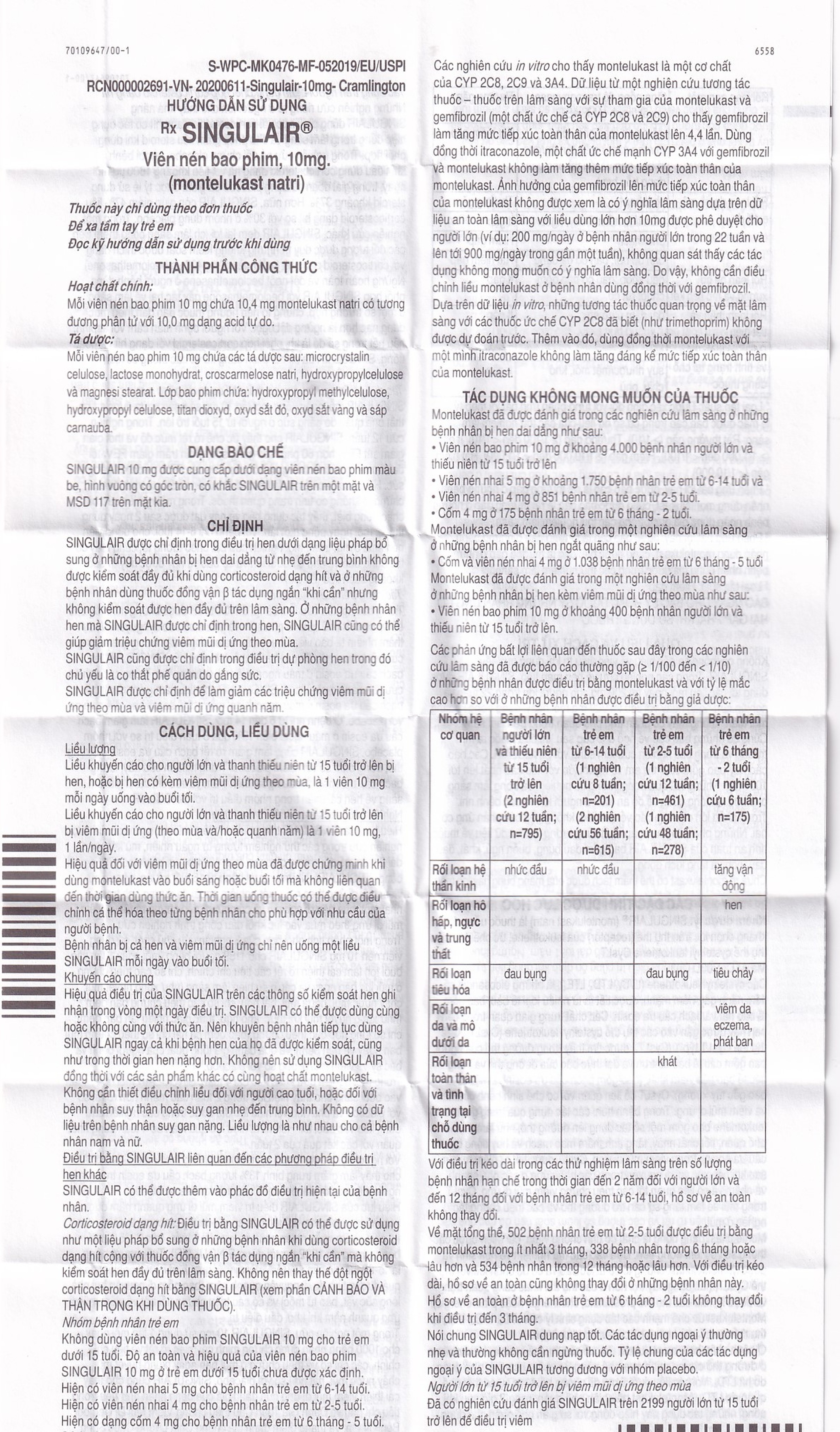 Thuốc Singulair 10mg Organon Pharma điều trị hen dai dẳng từ nhẹ đến trung bình (2 vỉ x 14 viên)