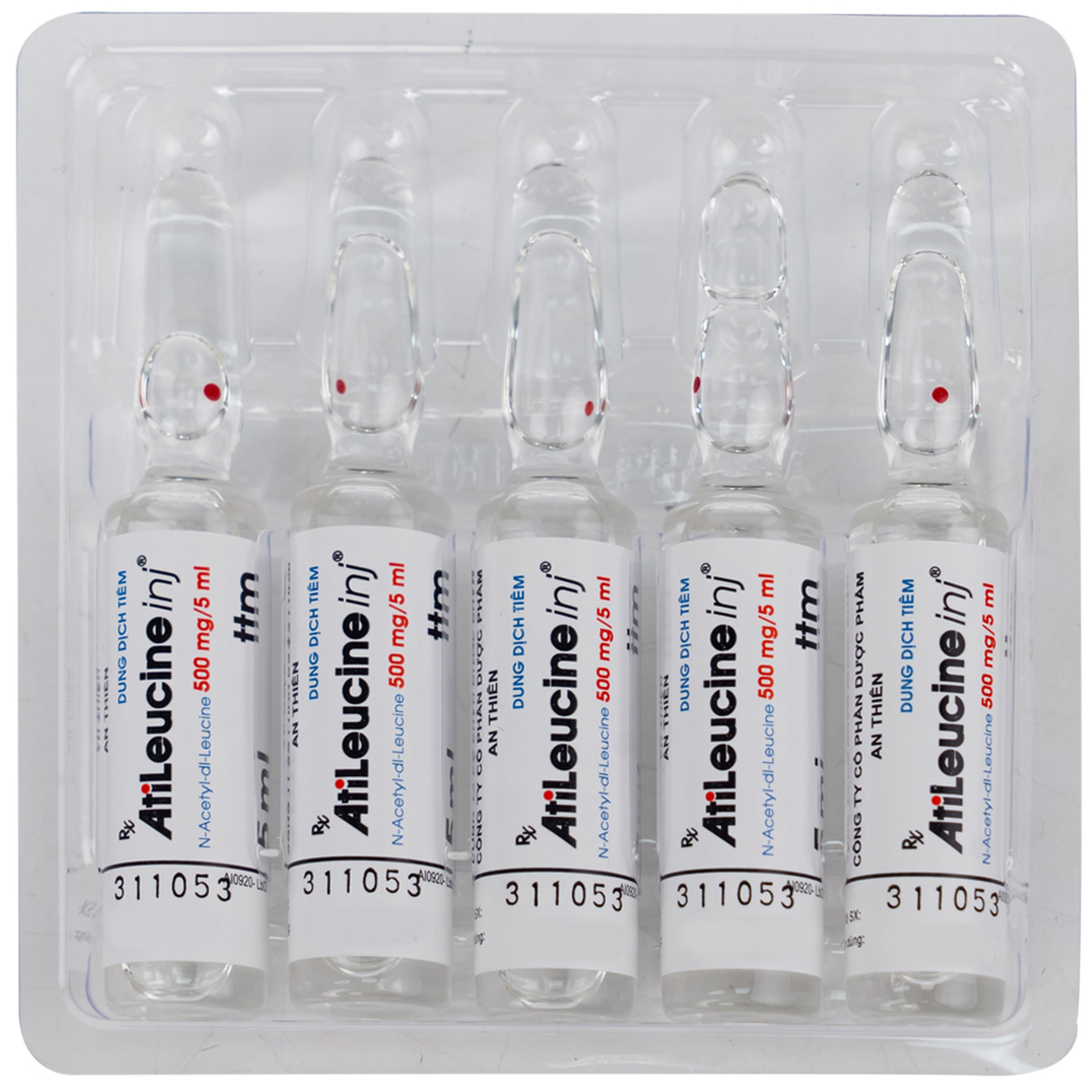 Dung dịch tiêm AtiLeucine inj 500mg/5ml An Thiên điều trị triệu chứng cơn chóng mặt (2 vỉ x 5 ống)