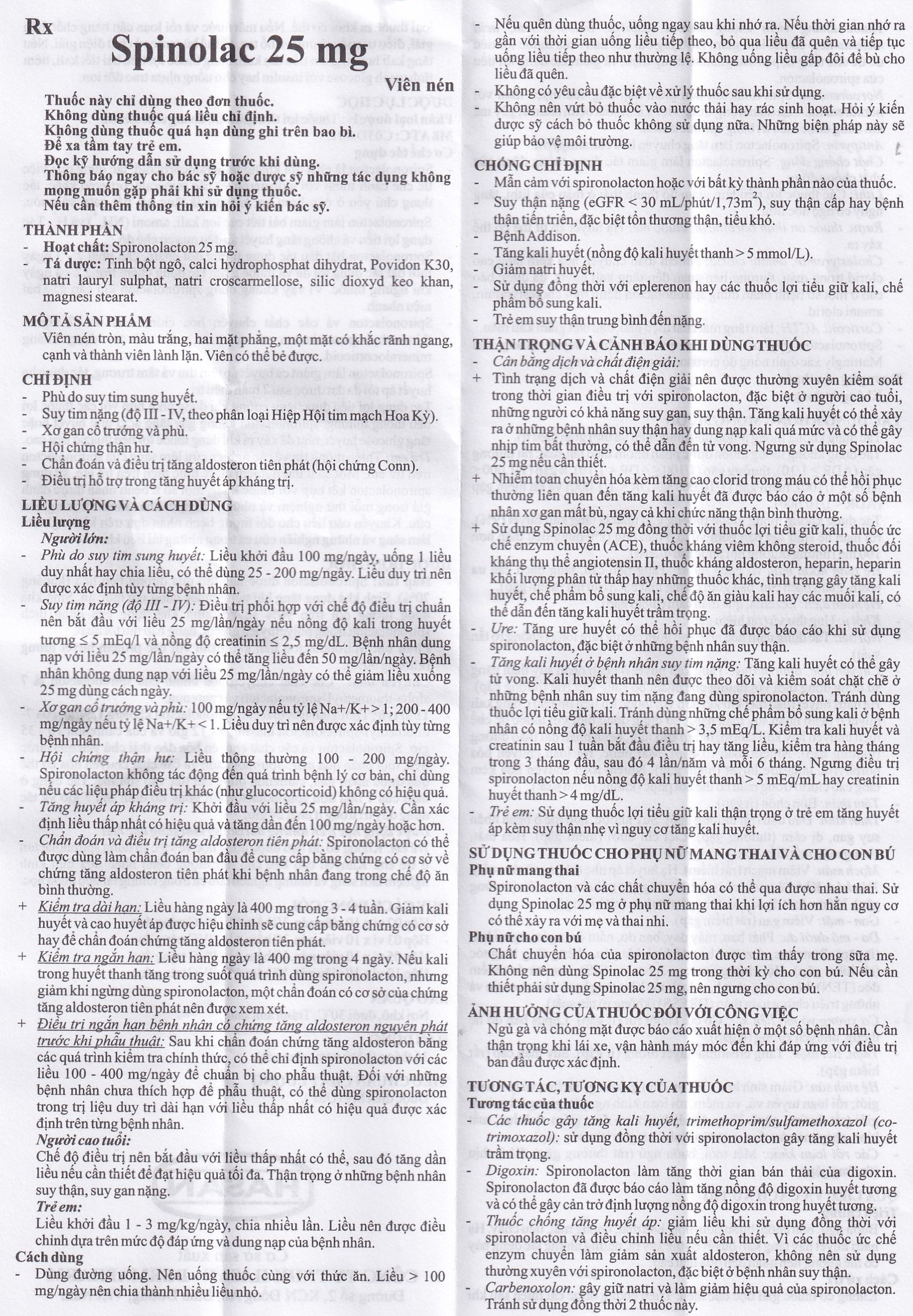 Thuốc Spinolac 25mg Hasan điều trị phù do tim sung huyết (10 vỉ x 10 viên) 