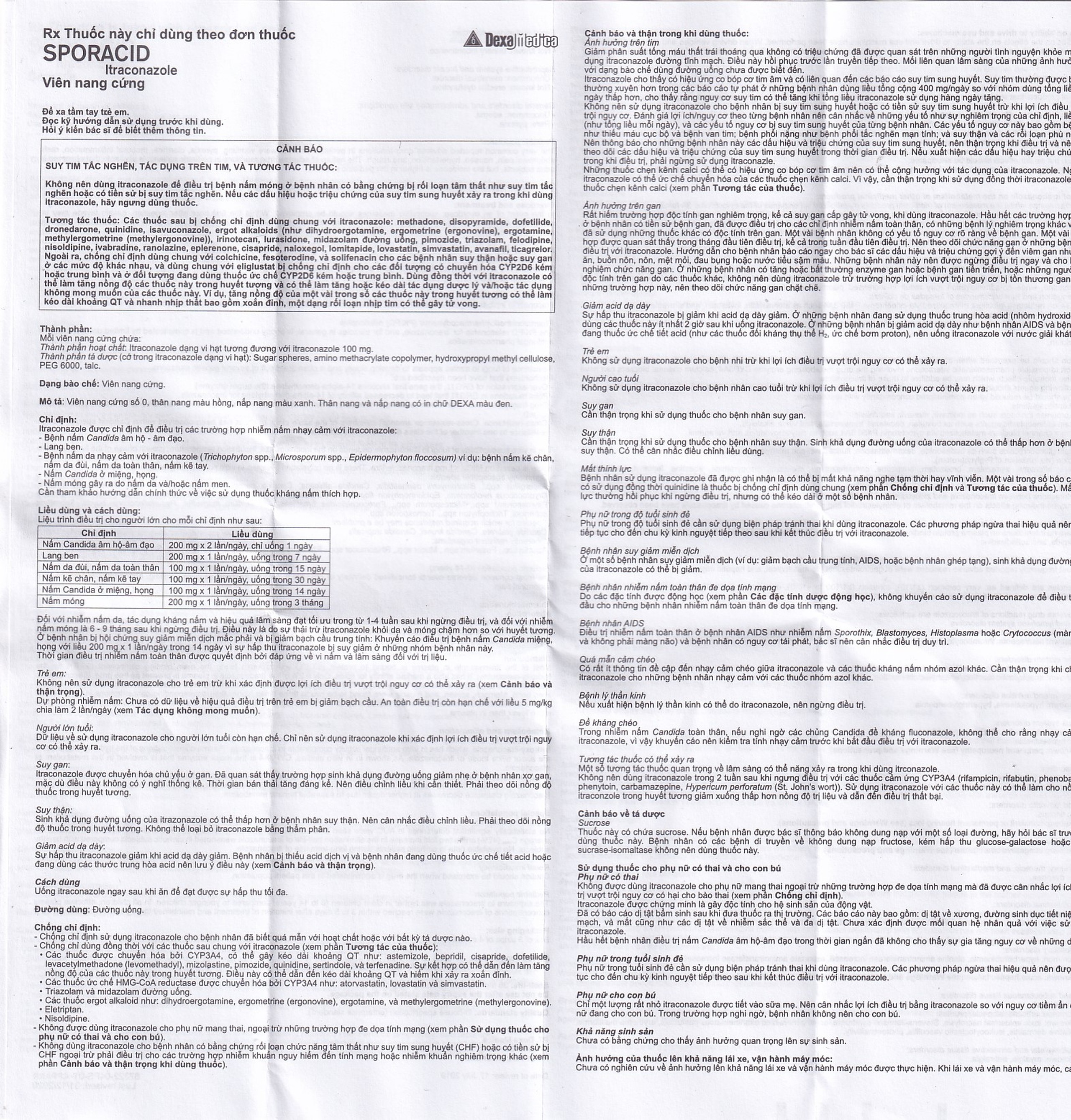 Thuốc Sporacid Itraconazole 100mg Dexa điều trị nấm candida âm hộ, âm đạo (3 vỉ x 4 viên)