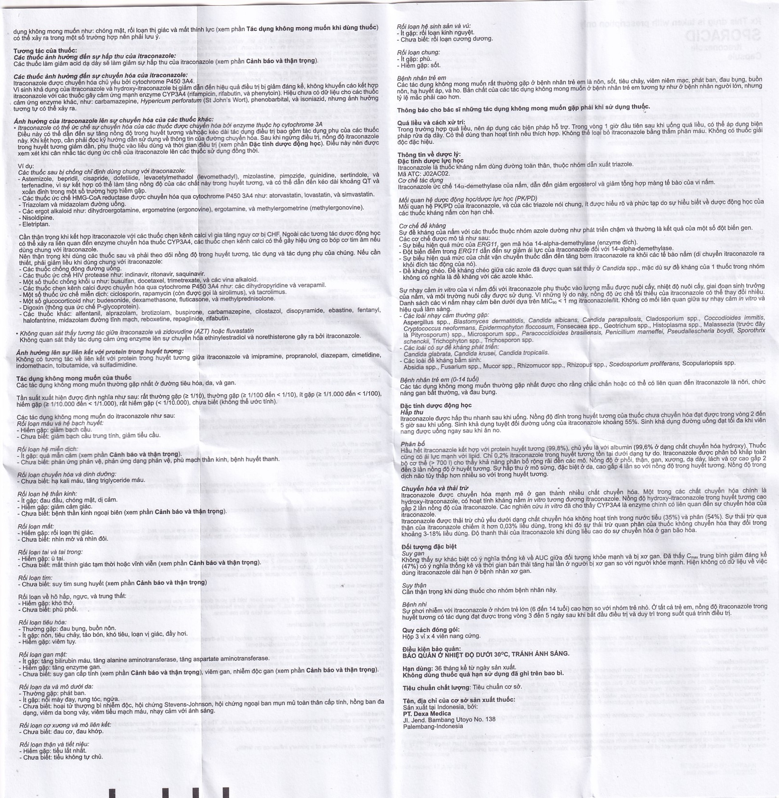 Thuốc Sporacid Itraconazole 100mg Dexa điều trị nấm candida âm hộ, âm đạo (3 vỉ x 4 viên)