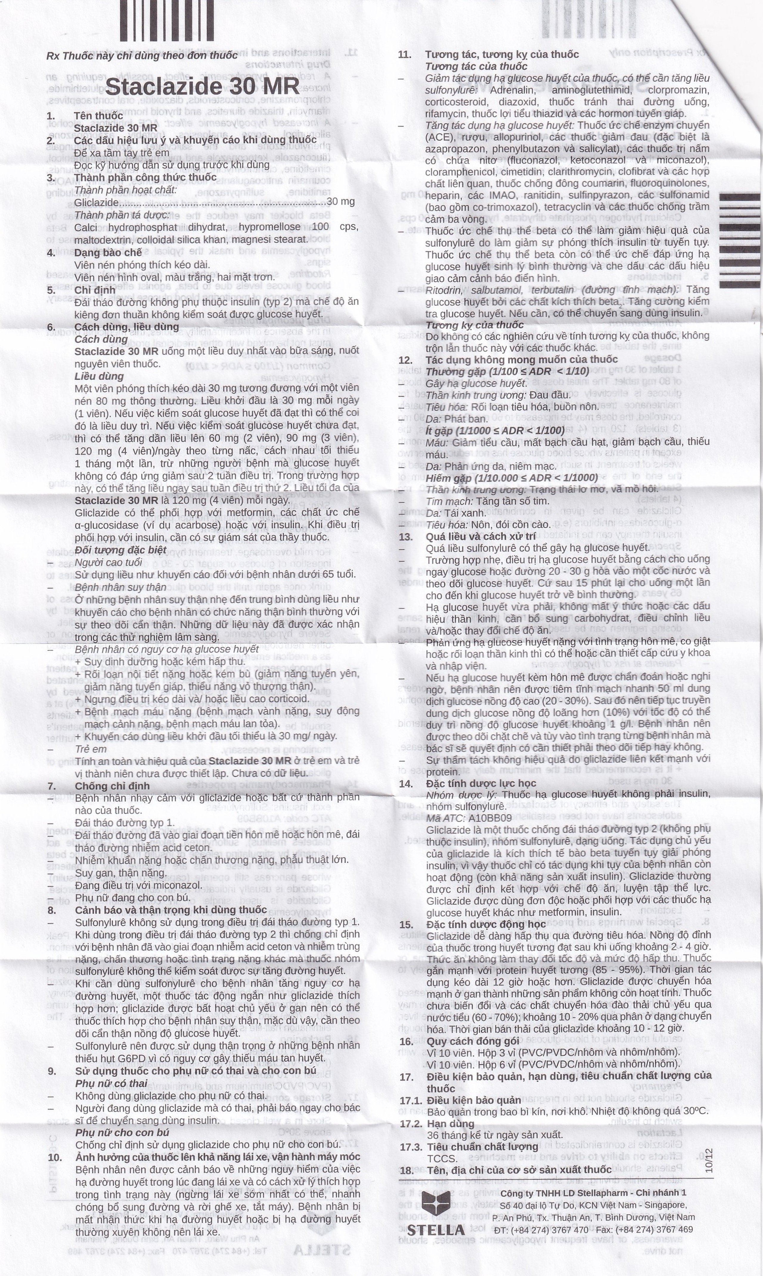 Thuốc Staclazide 30 MR Stella điều trị đái tháo đường típ 2 (3 vỉ x 10 viên)