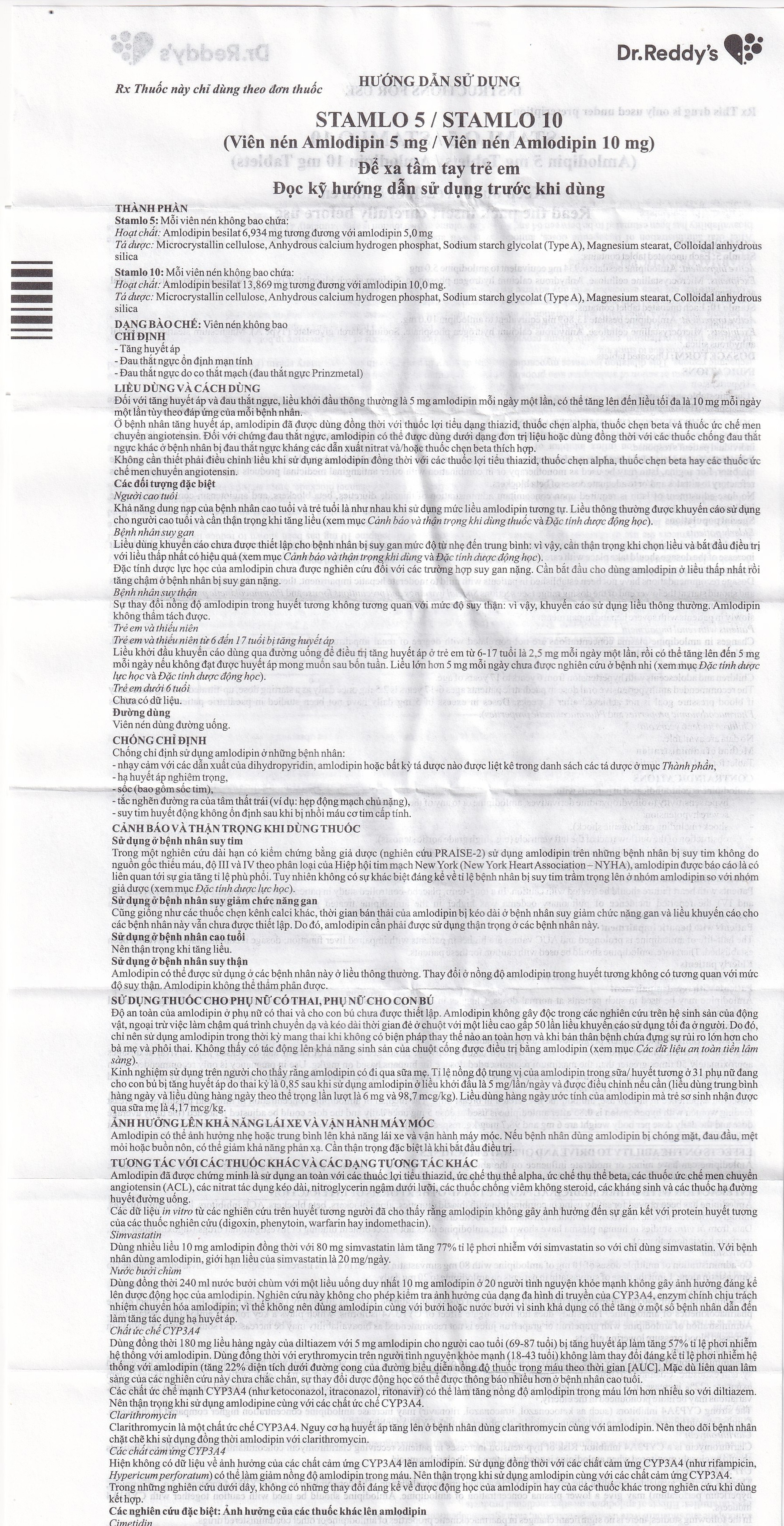 Thuốc Stamlo 5 Dr. Reddy's điều trị tăng huyết áp, đau thắt ngực ổn định mạn tính (2 vỉ x 10 viên)