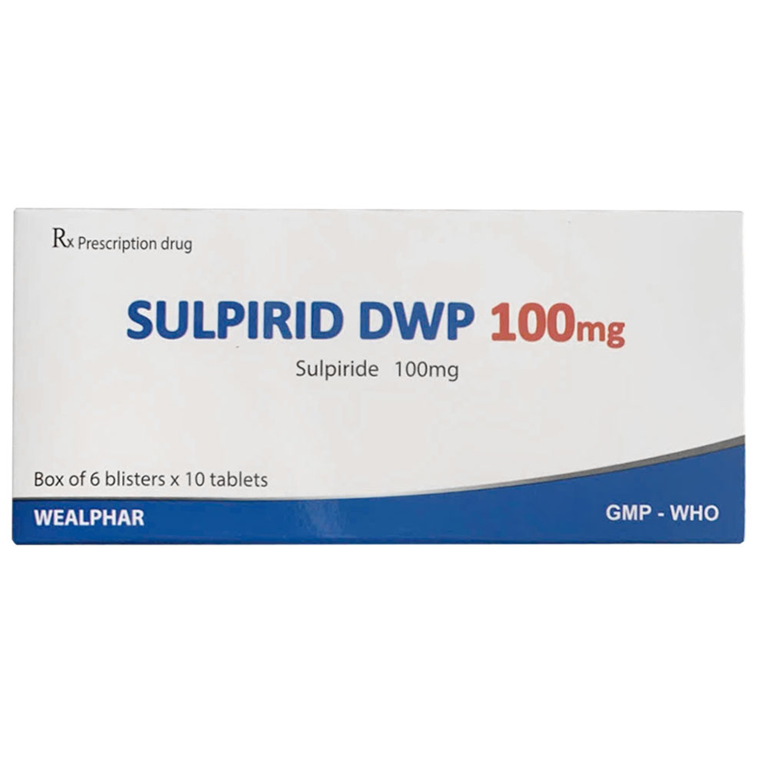 Thuốc Sulpirid Dwp 100mg Wealphar điều trị ngắn hạn các triệu chứng lo âu ở người lớn (6 vỉ x 10 viên)