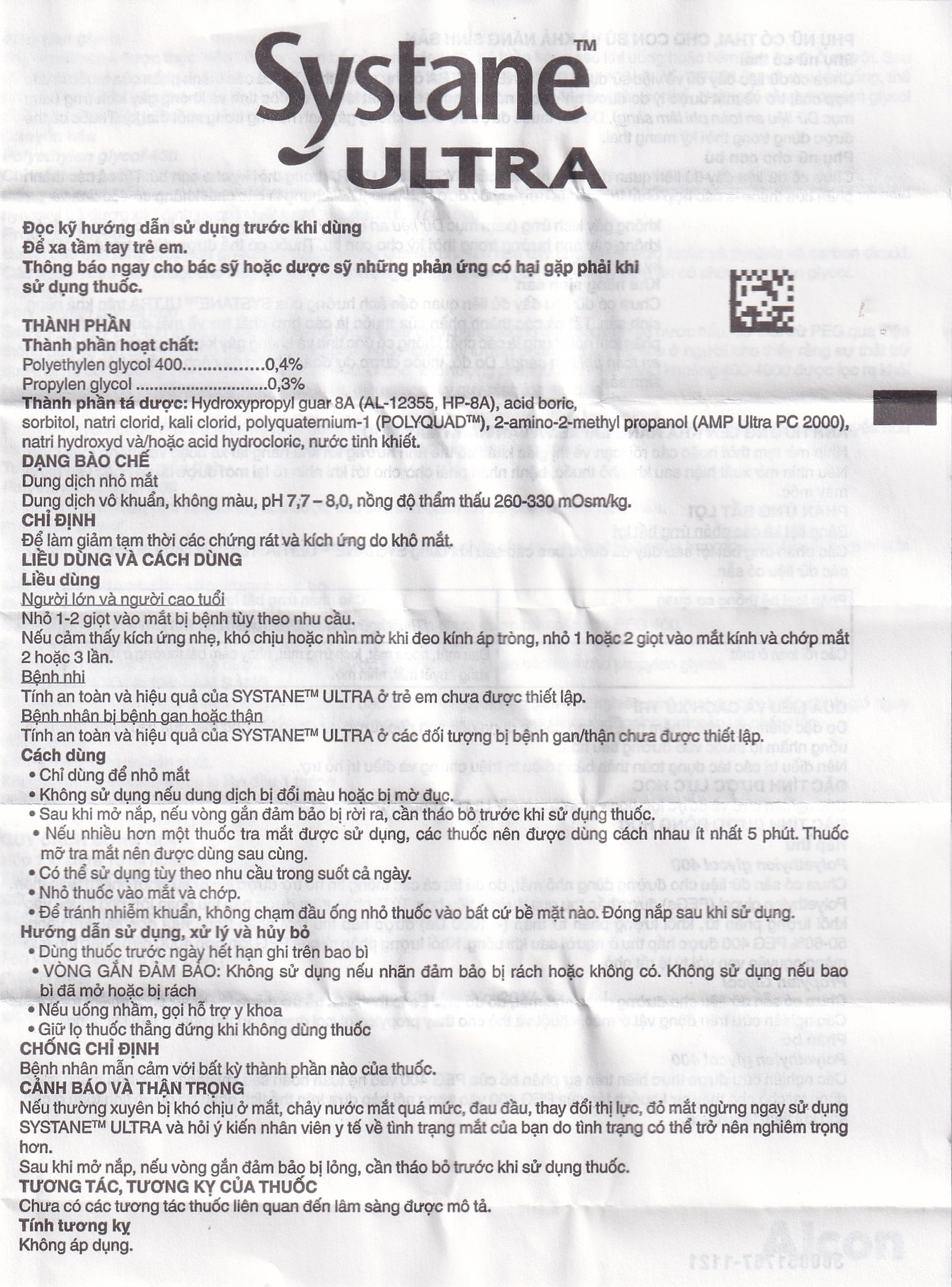 Thuốc nhỏ mắt Systane Ultra Alcon giảm các chứng rát và kích ứng do khô mắt (5ml)