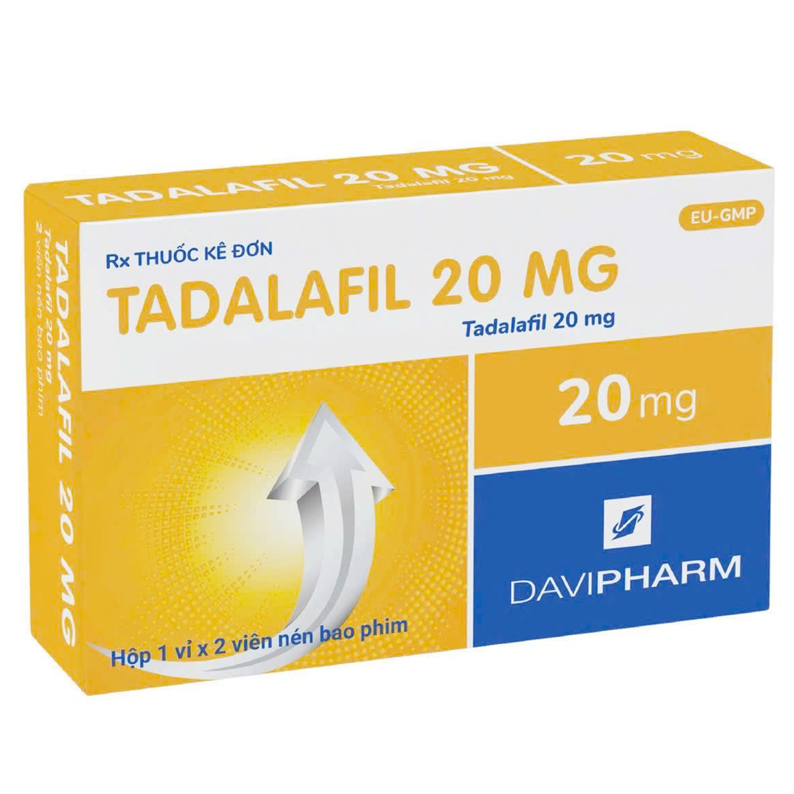 Thuốc Tadalafil 20mg Davipharm điều trị rối loạn cương dương và tăng huyết áp phổi (1 vỉ x 2 viên)