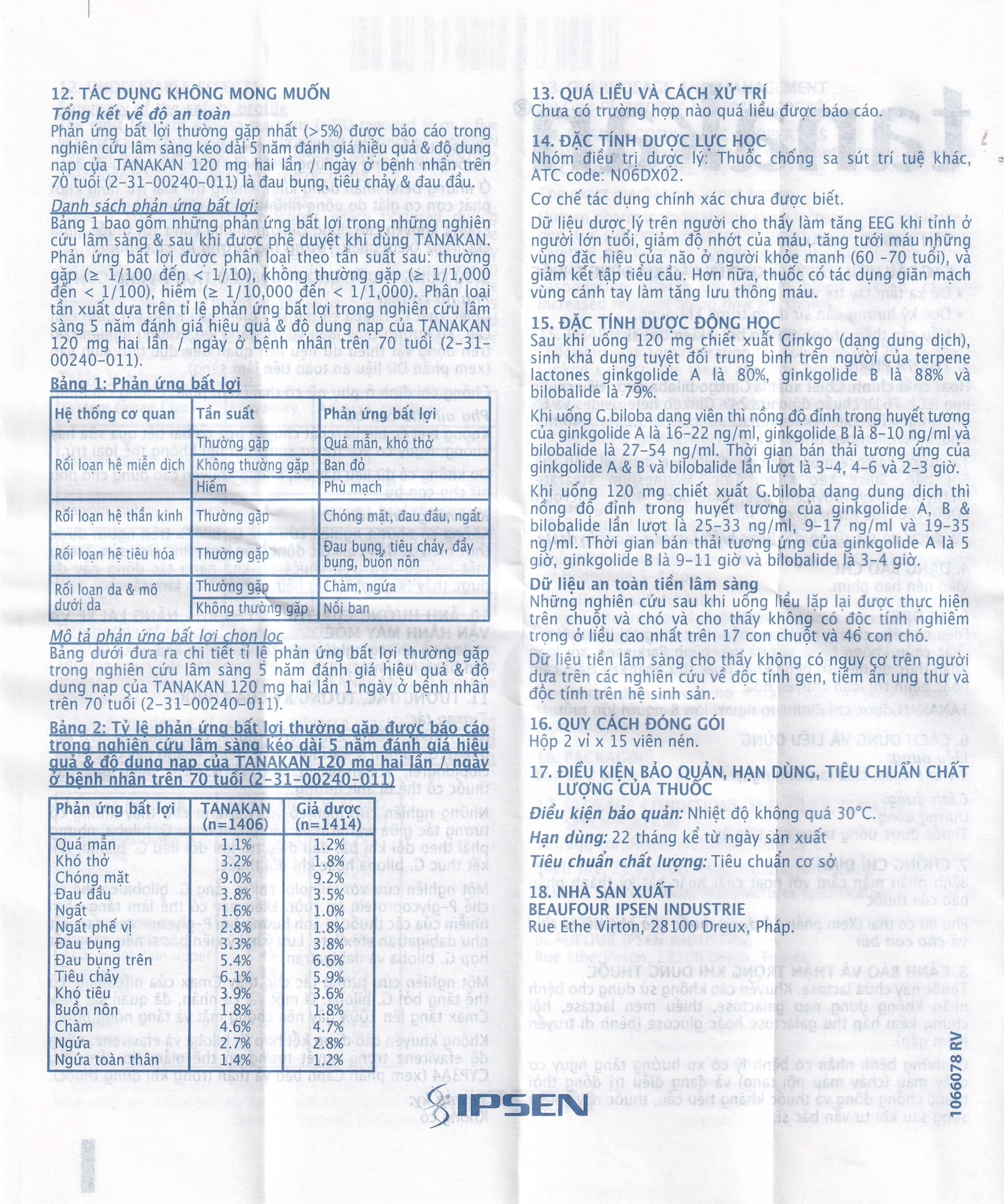 Thuốc Tanakan điều trị triệu chứng rối loạn nhận thức, rối loạn chú ý và trí nhớ (2 vỉ x 15 viên)