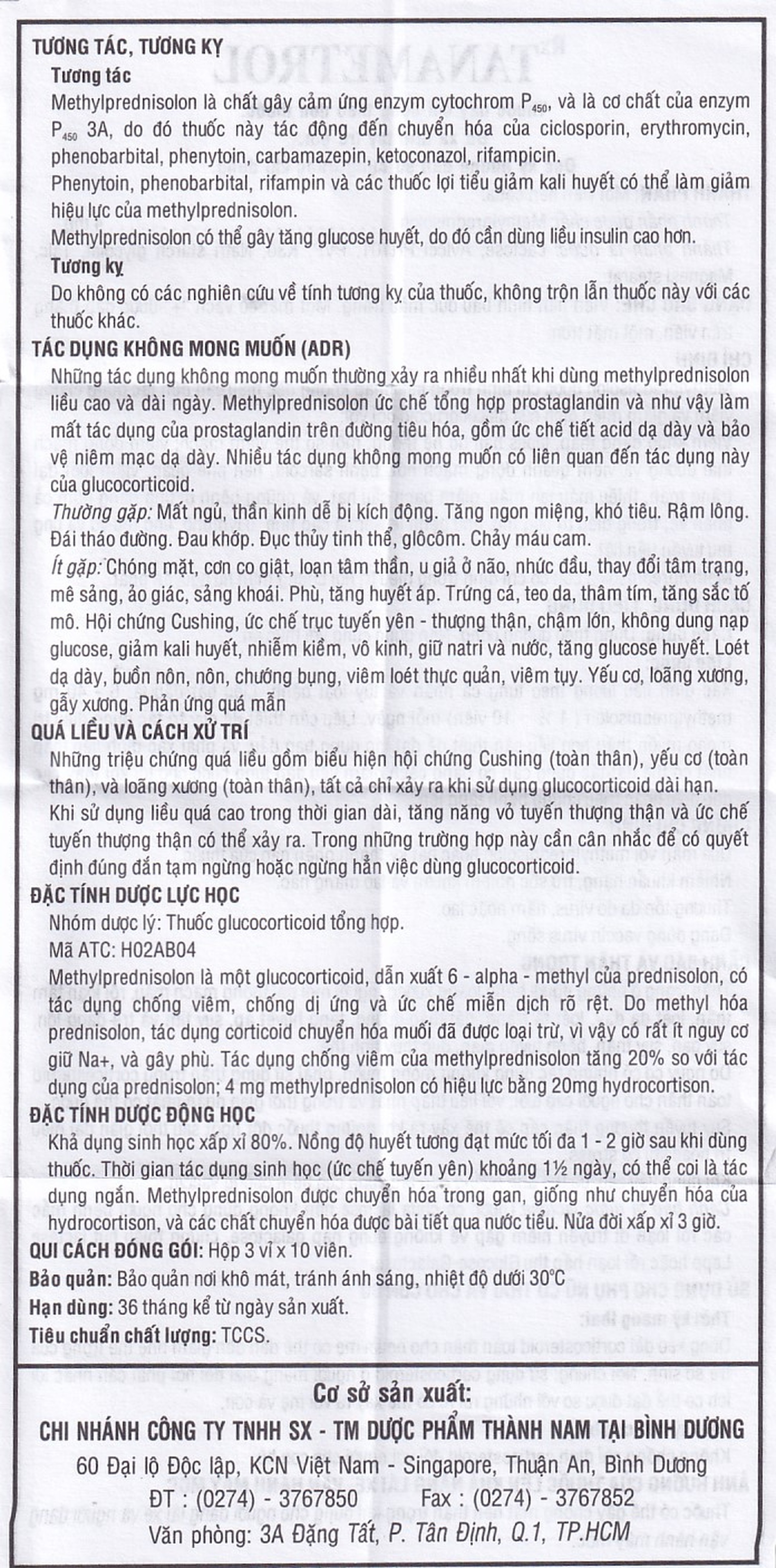 Viên nén TanaMetrol 4mg Thành Nam chống viêm và điều trị viêm khớp dạng thấp, lupus ban đỏ (3 vỉ x 10 viên)