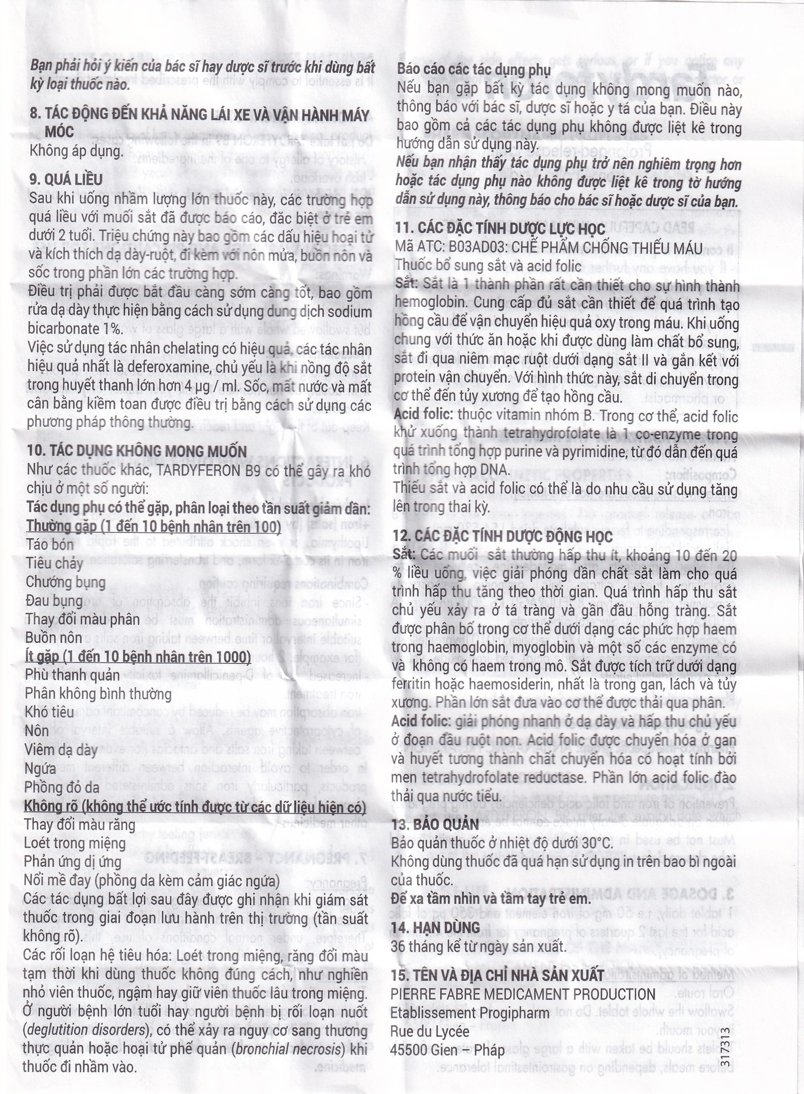 Thuốc Tardyferon B9 Pierre Fabre dự phòng thiếu sắt, acid folic cho phụ nữ có thai (3 vỉ x 10 viên)