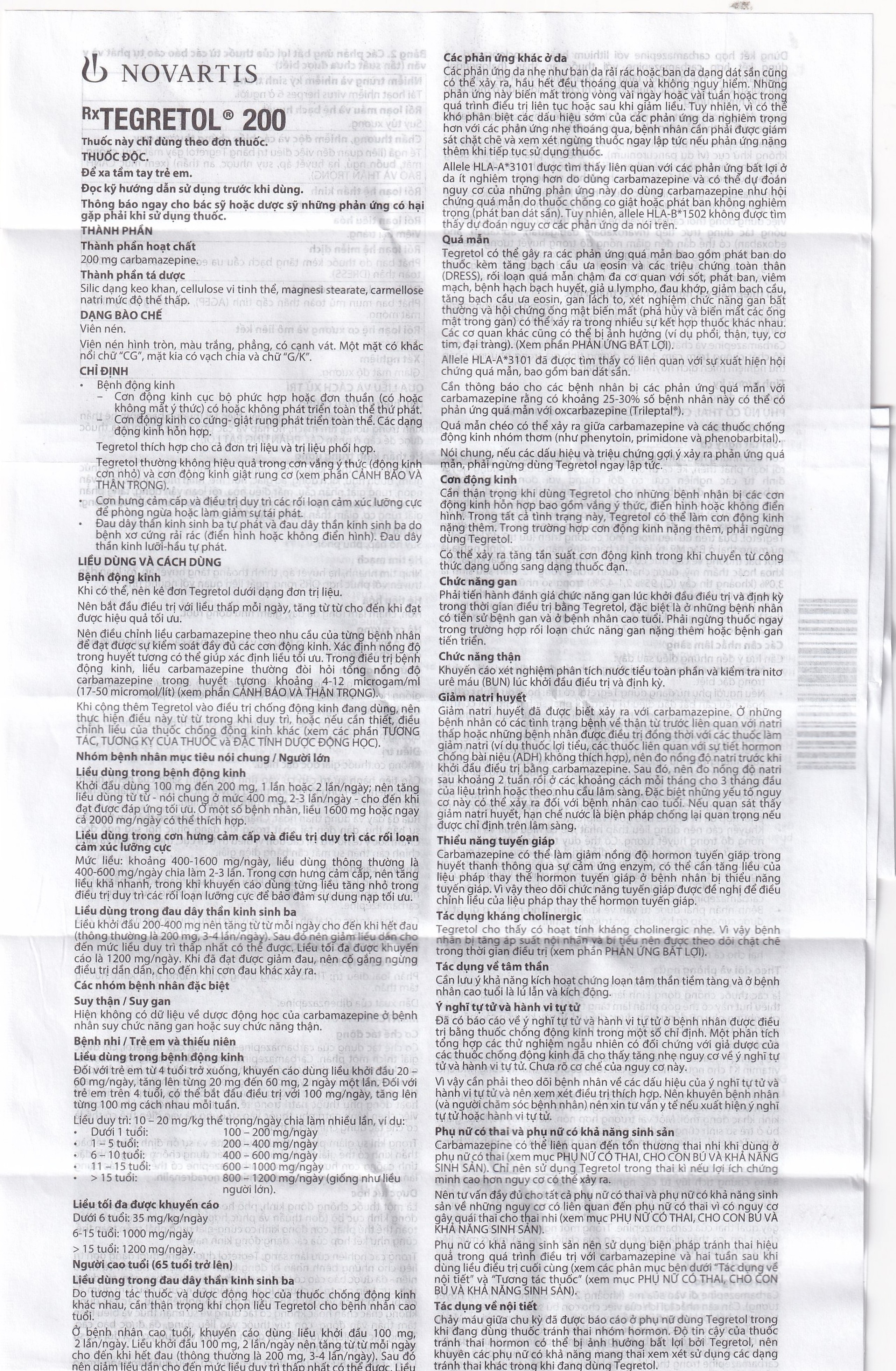 Thuốc Tegretol 200 Novartis điều trị bệnh động kinh (5 vỉ x 10 viên)