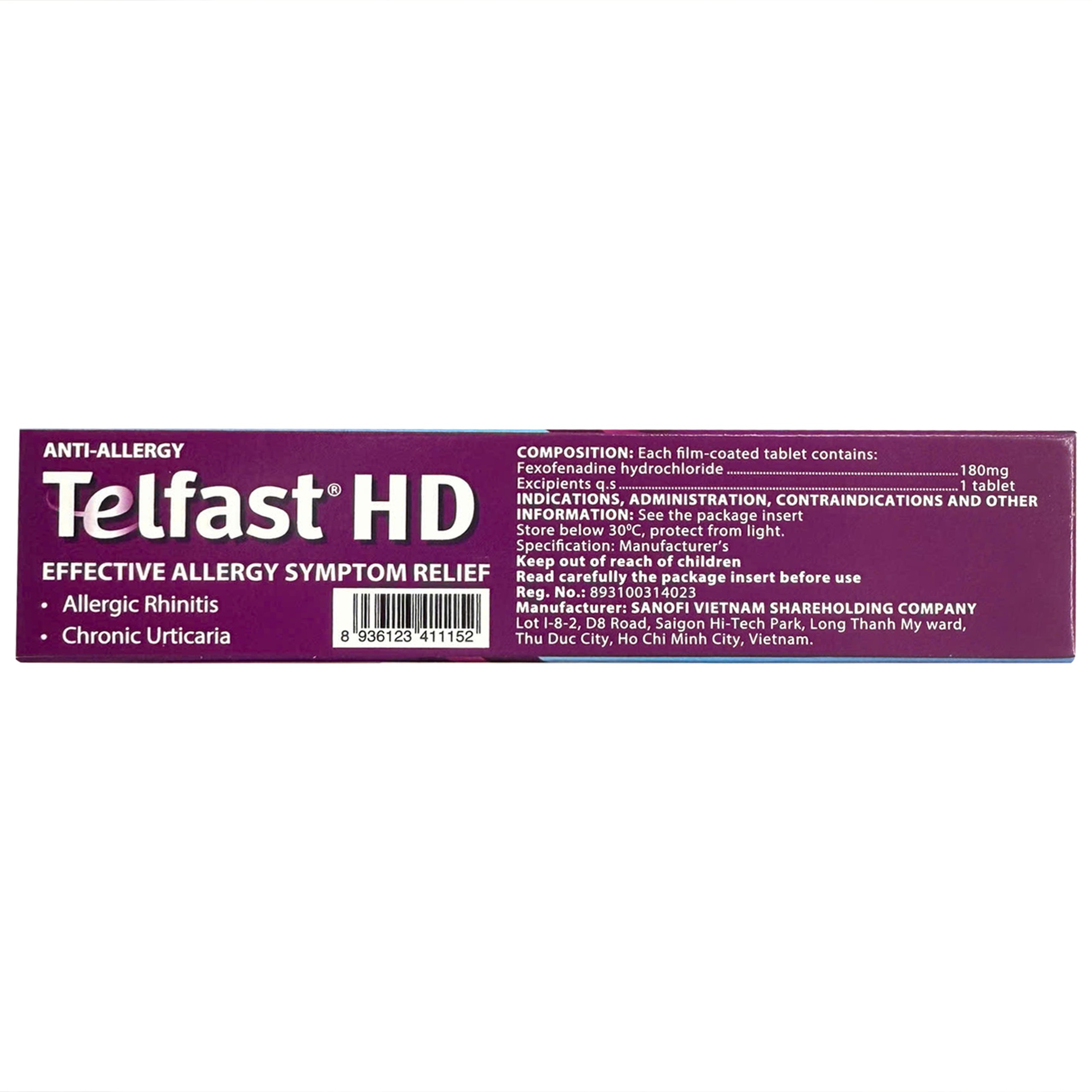 Thuốc chống dị ứng Telfast HD 180mg Sanofi giảm triệu chứng viêm mũi dị ứng, mày đay vô căn mạn tính (3 vỉ x 10 viên)