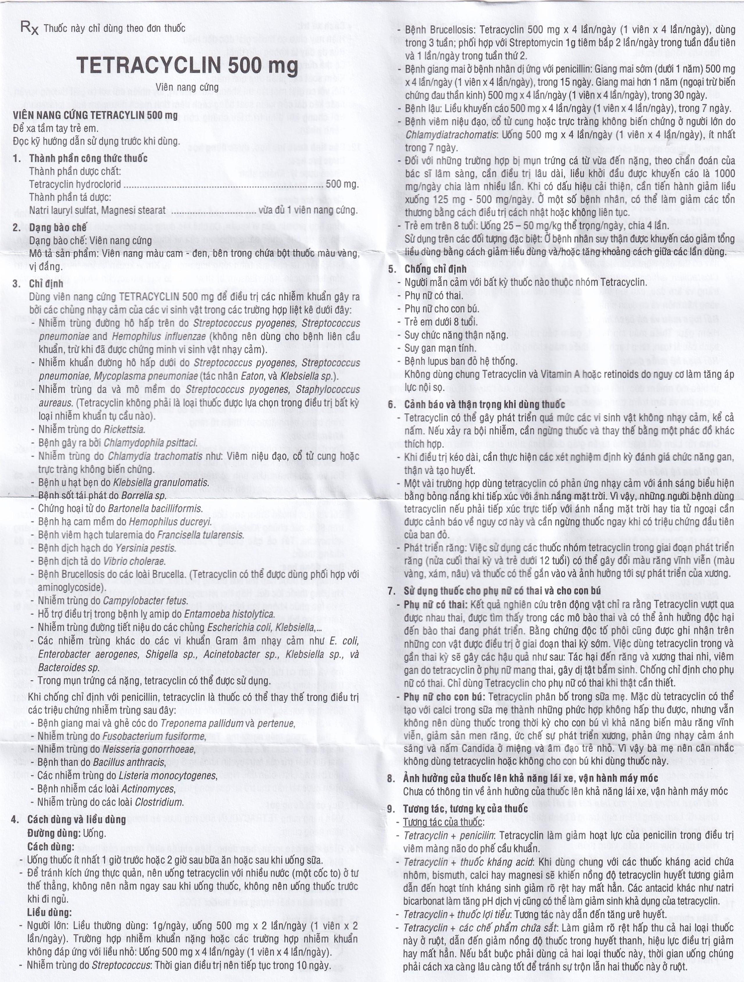 Thuốc  Tetracyclin 500mg Uphace điều trị nhiễm khuẩn đường hô hấp (10 vỉ x 10 viên)