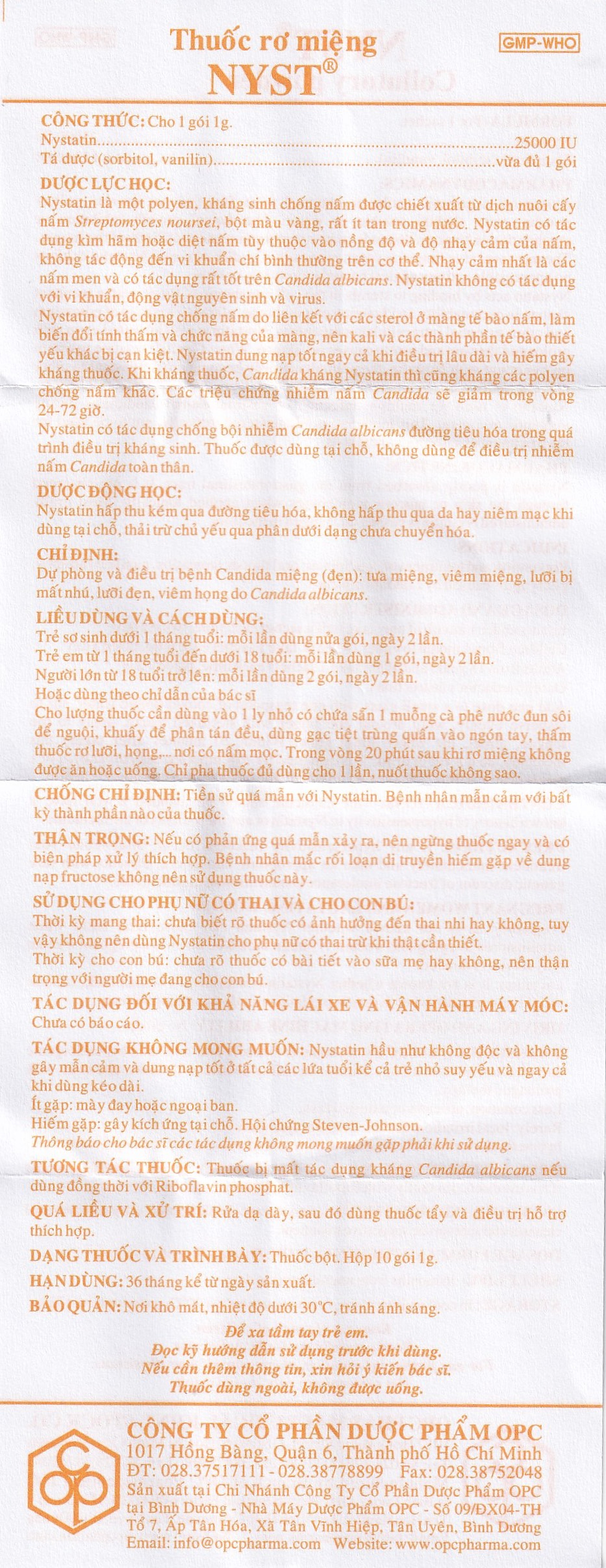 Thuốc rơ miệng Nyst 25.000IU OPC dự phòng và điều trị bệnh Candida miệng (10 gói)