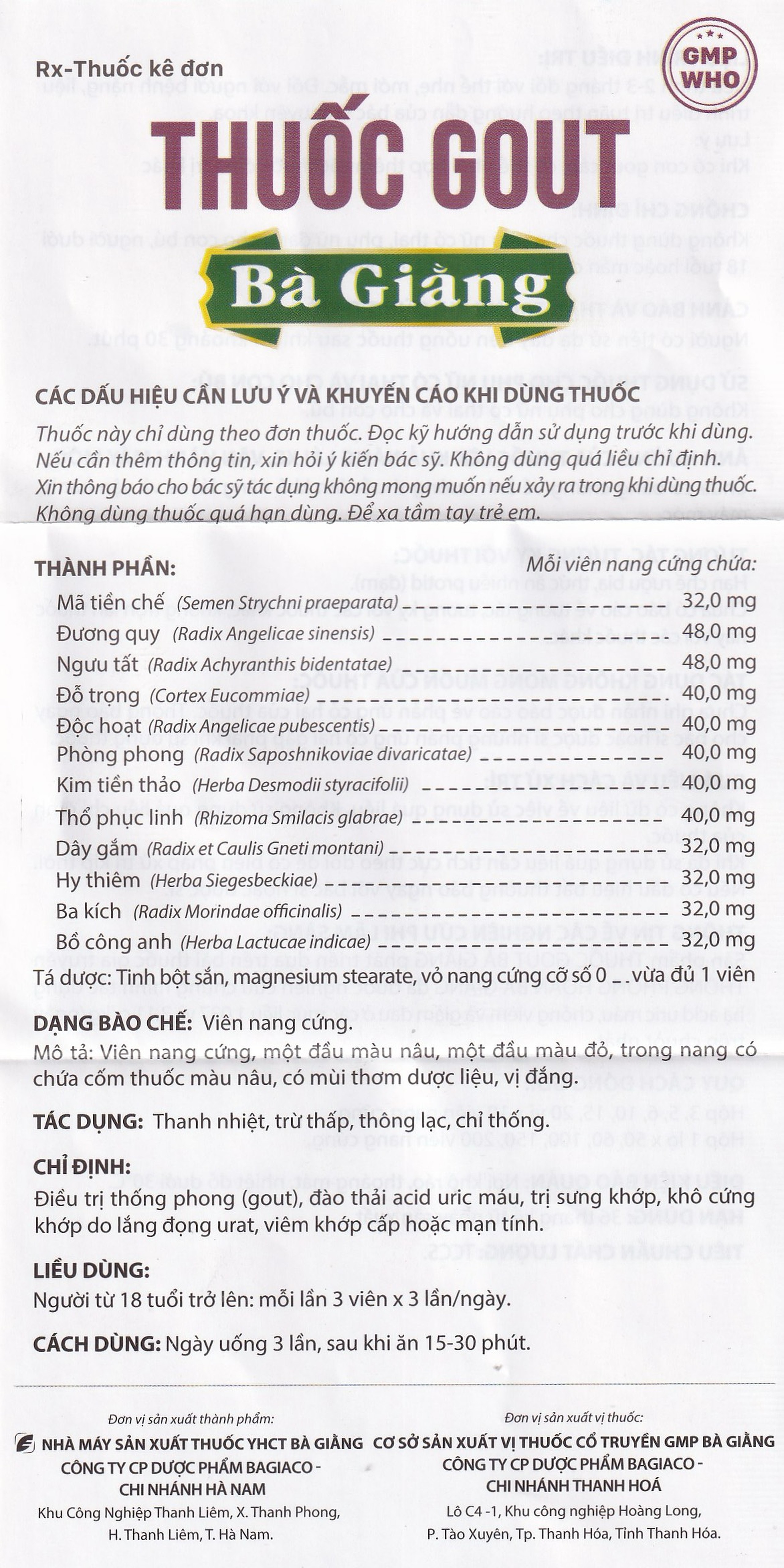 Thuốc Gout Bà Giằng điều trị gout, giảm acid uric, trị khớp do lắng đọng urat, viêm khớp (60 viên)