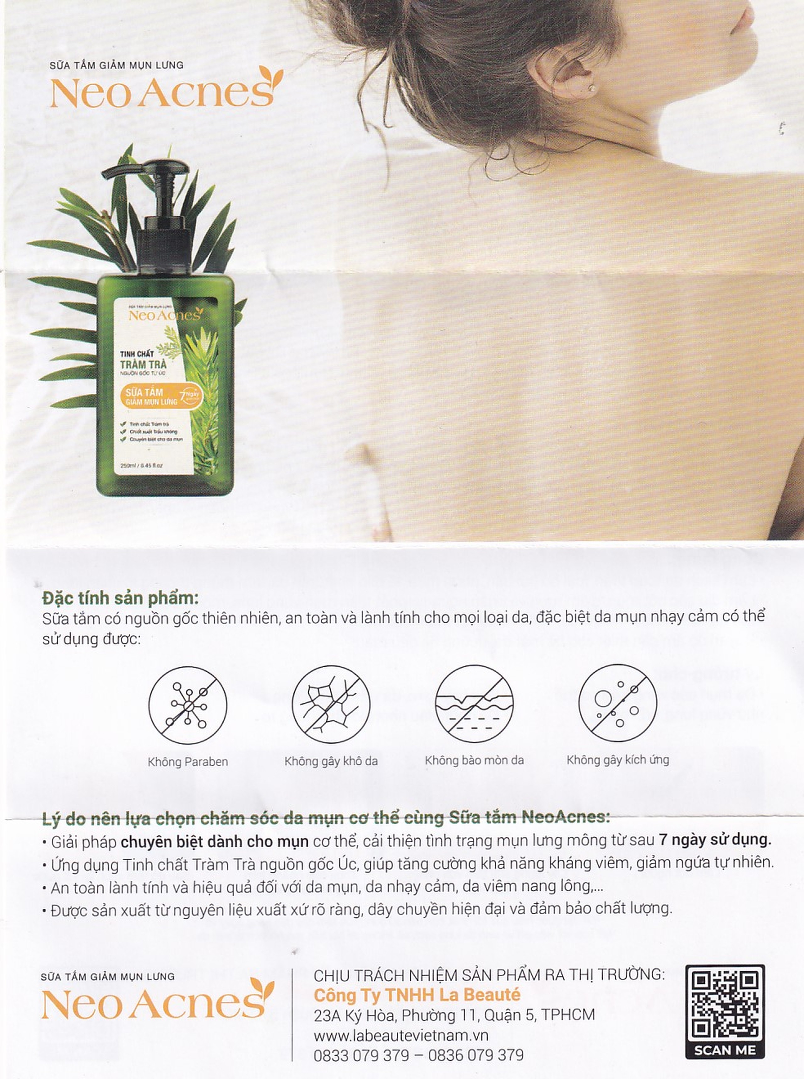 Sữa tắm Neo Acness giảm mụn lưng tinh chất tràm trà (250ml)