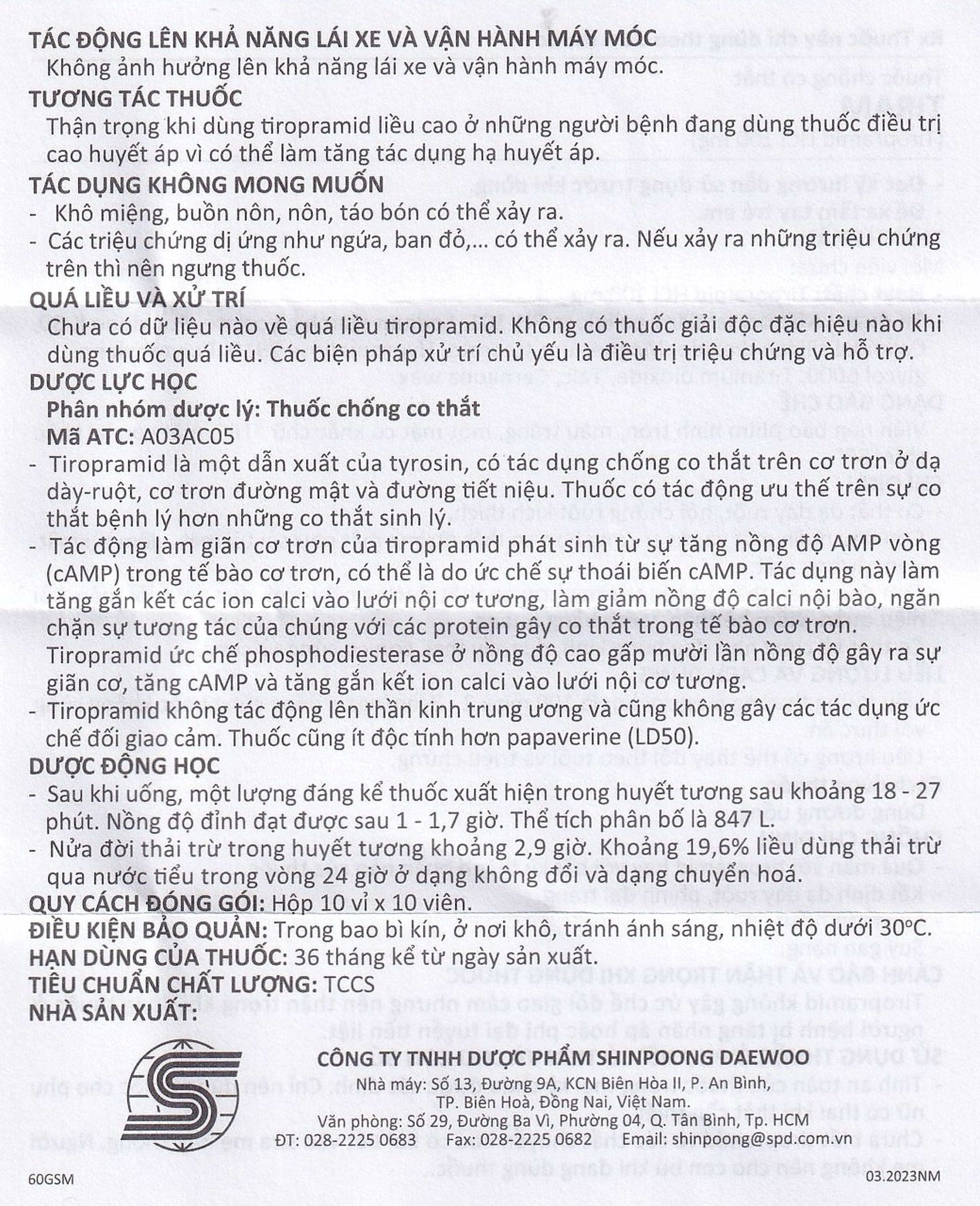 Thuốc Tiram 100mg Shinpoong Deawoo điều trị co thắt dạ dày ruột (10 vỉ x 10 viên)