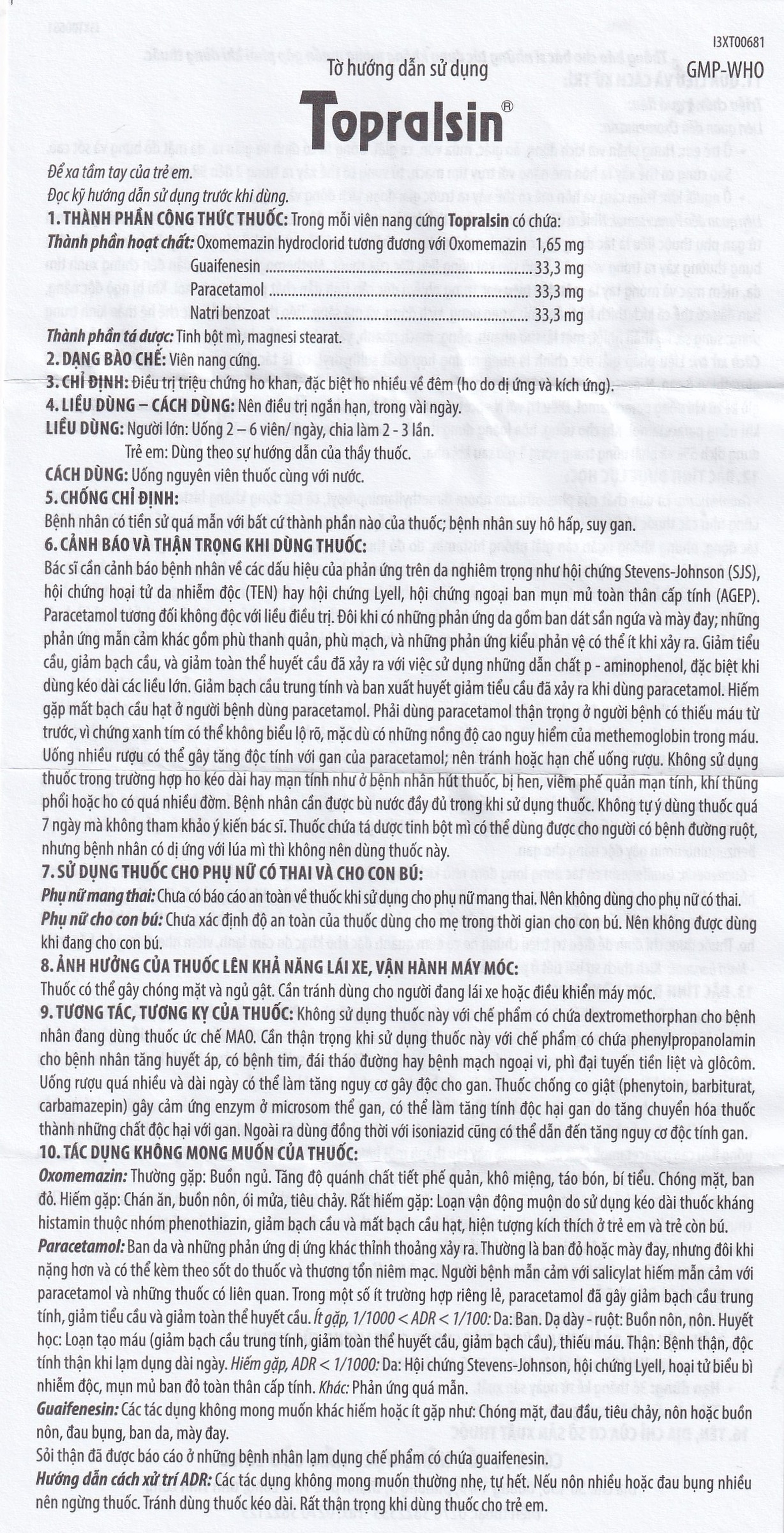 Thuốc Topralsin Pharimexco điều trị triệu chứng ho khan (24 viên)