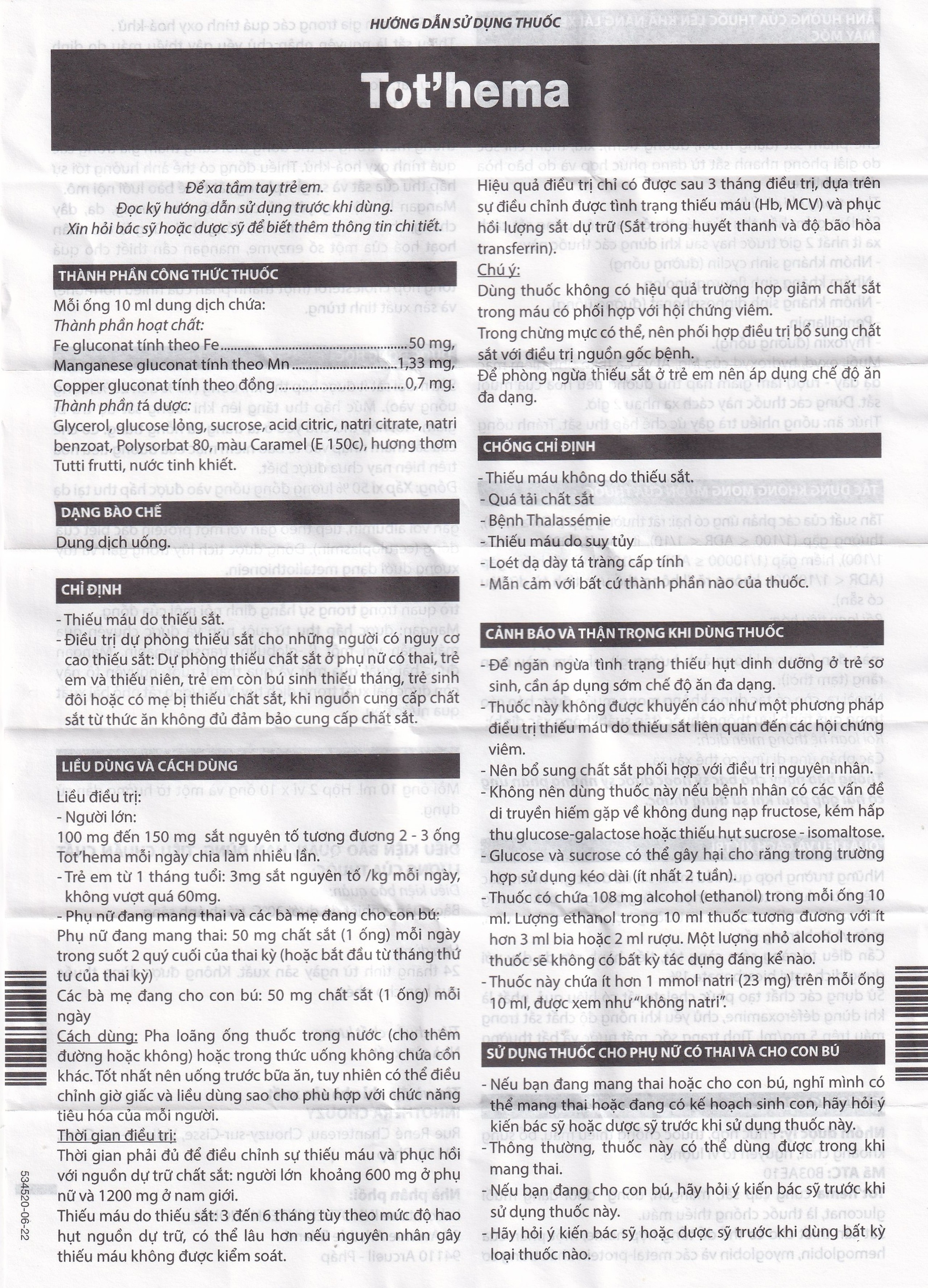 Dung dịch Tot'héma Innothera điều trị thiếu máu do sắt (2 vỉ x 10 ống x 10ml)