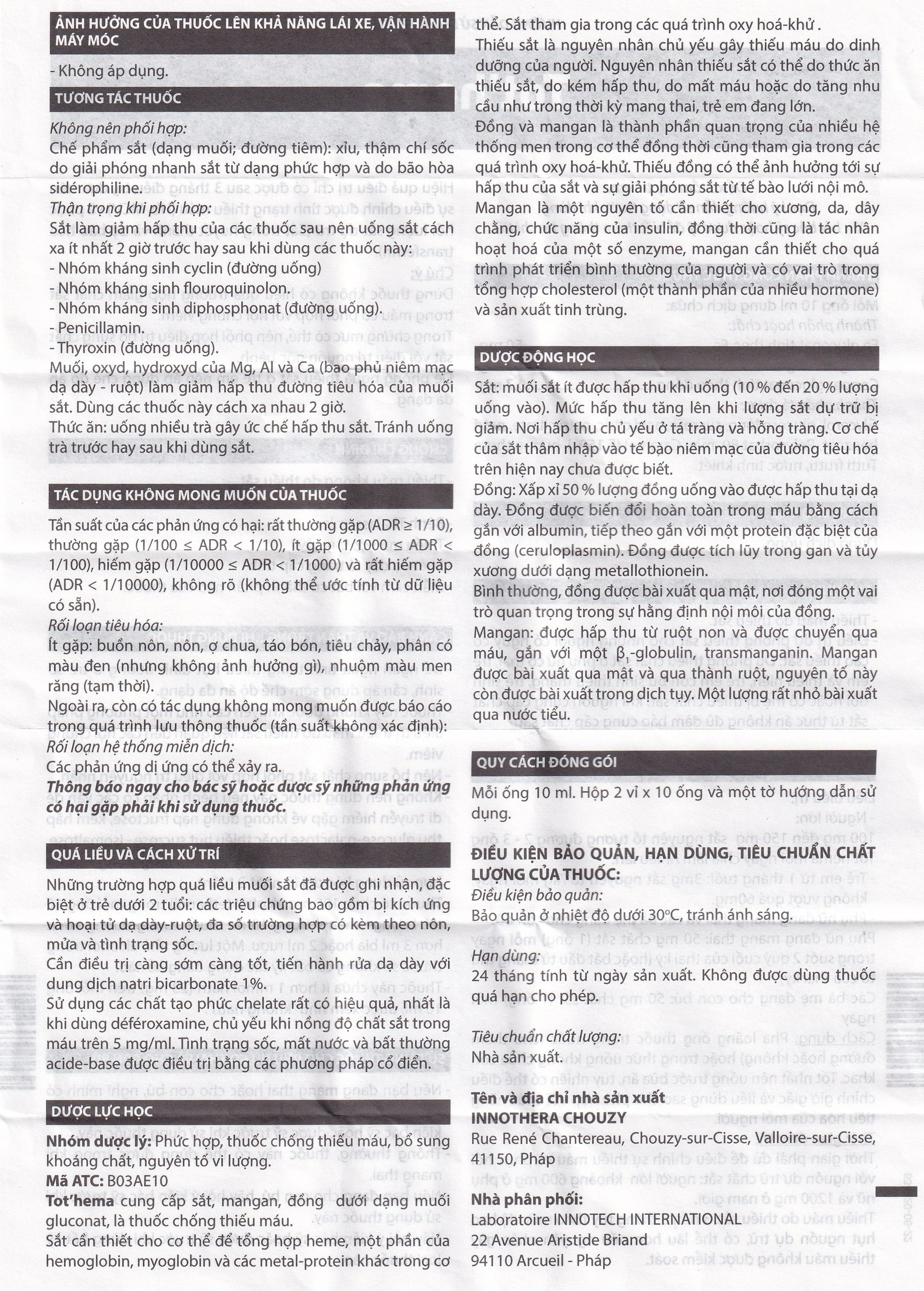 Dung dịch Tot'héma Innothera điều trị thiếu máu do sắt (2 vỉ x 10 ống x 10ml)