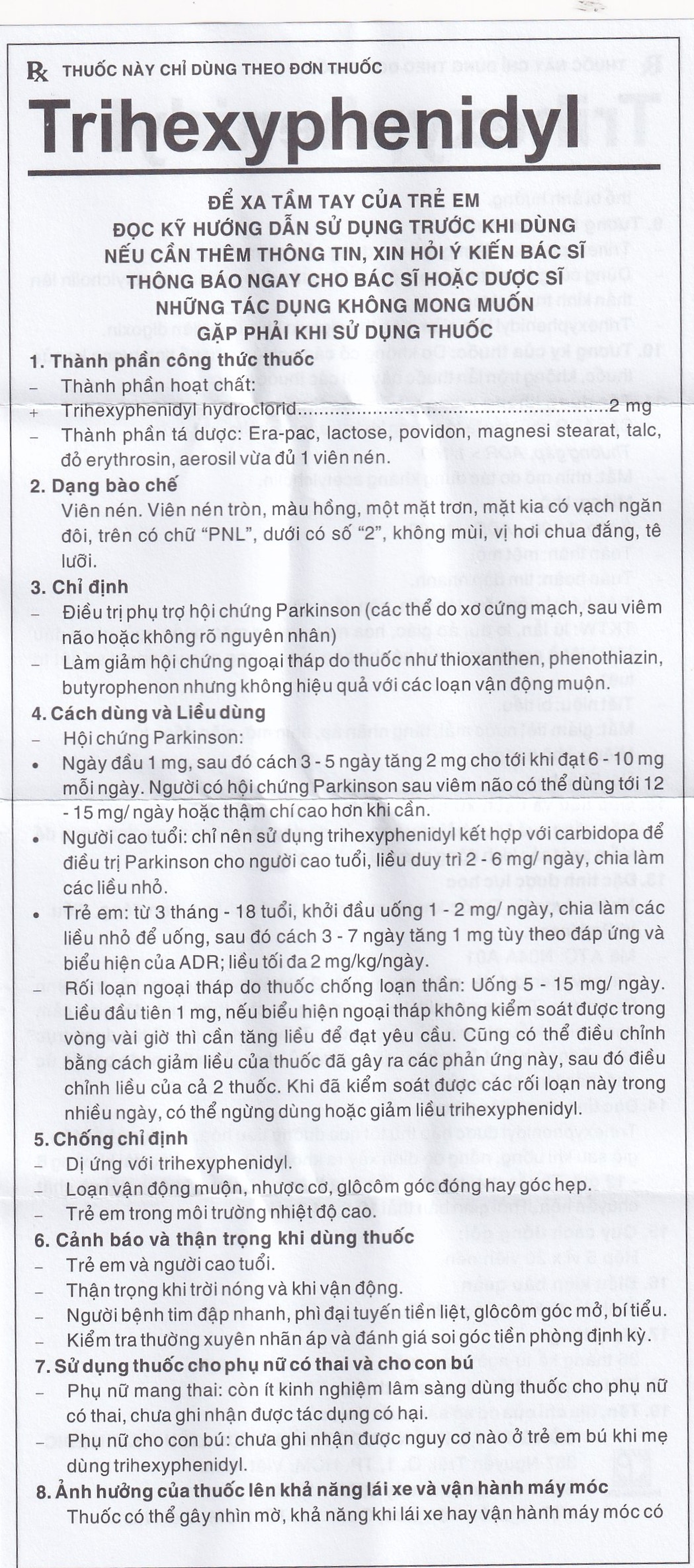 Thuốc Trihexyphenidyl Pharmedic điều trị phụ trợ hội chứng Parkinson (5 vỉ x 20 viên)