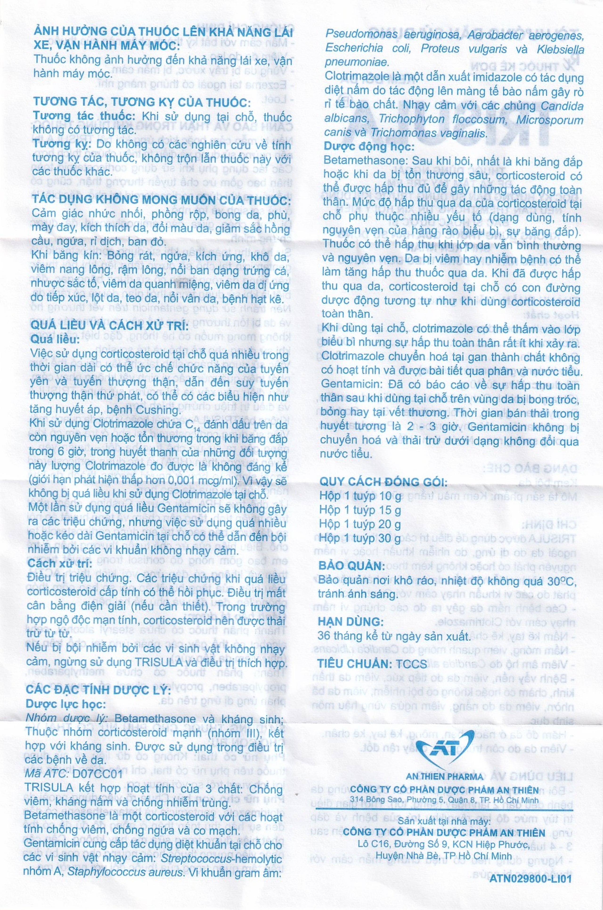 Kem bôi da Trisula 20g An Thiên Pharma điều trị các bệnh nhiễm khuẩn ngoài da 