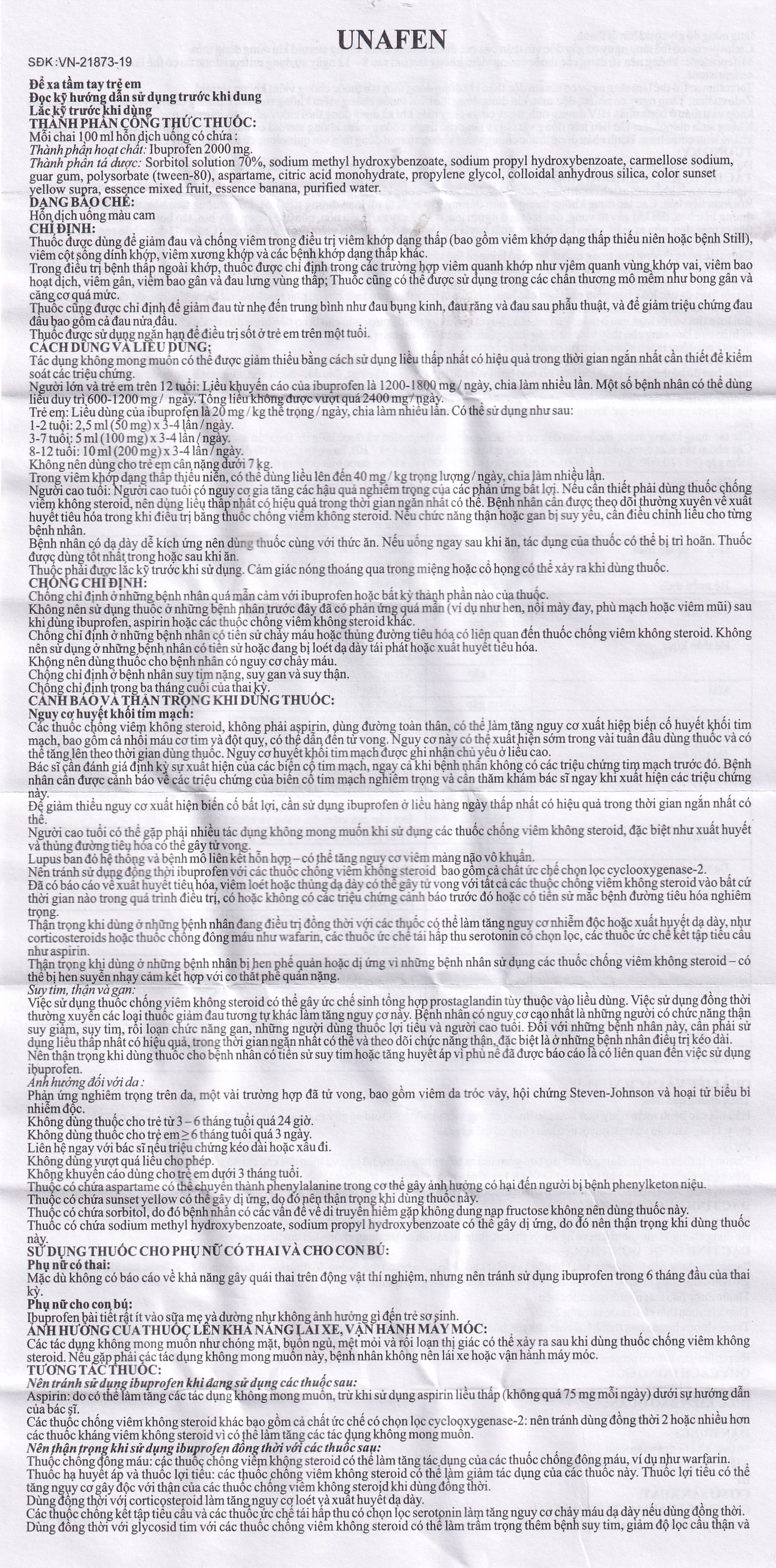 Dung dịch uống Unafen 100mg/5ml Gracure giảm đau, kháng viêm, hạ sốt (100ml)