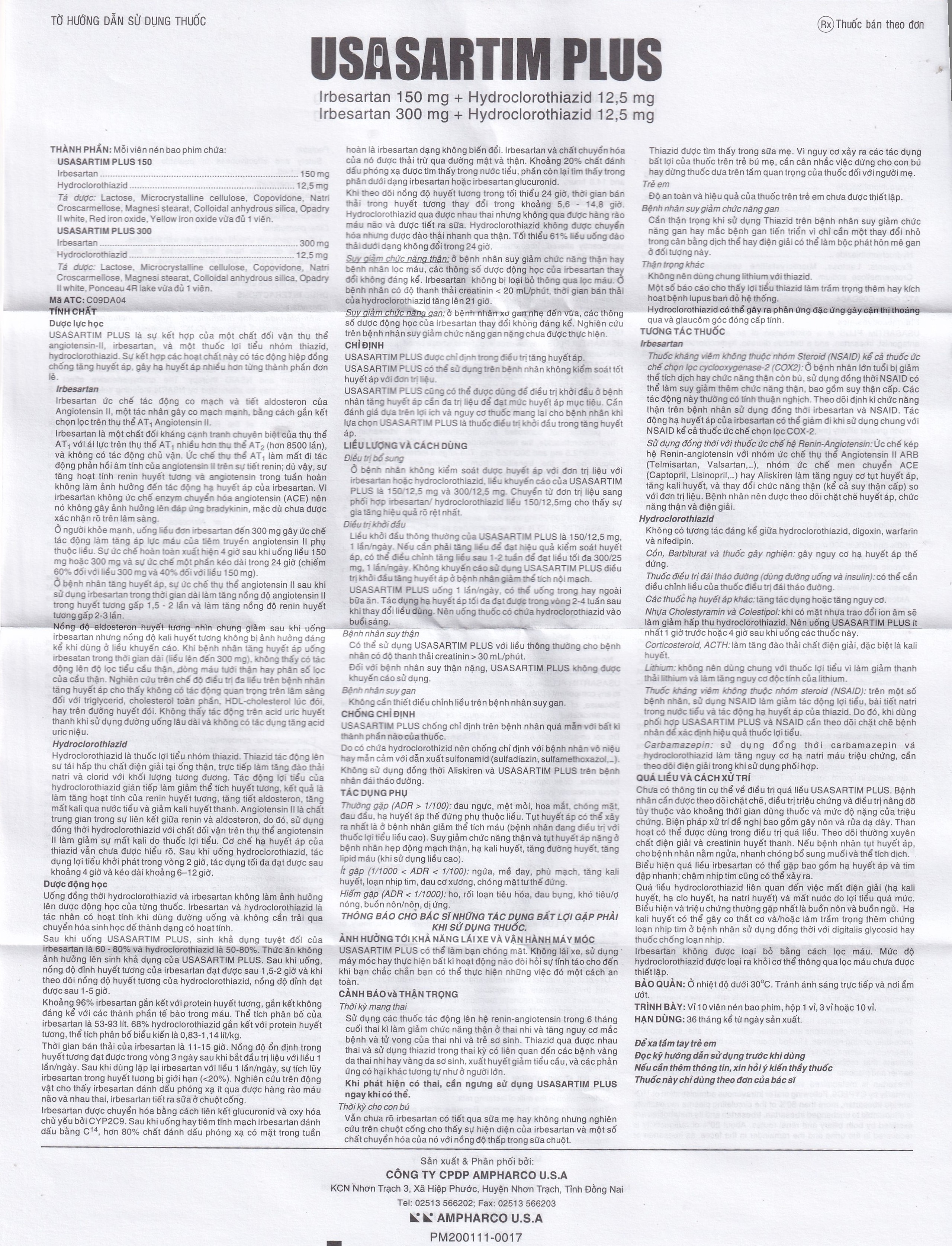 Thuốc Usasartim Plus 150 Ampharco điều trị tăng huyết áp (3 vỉ x 10 viên)