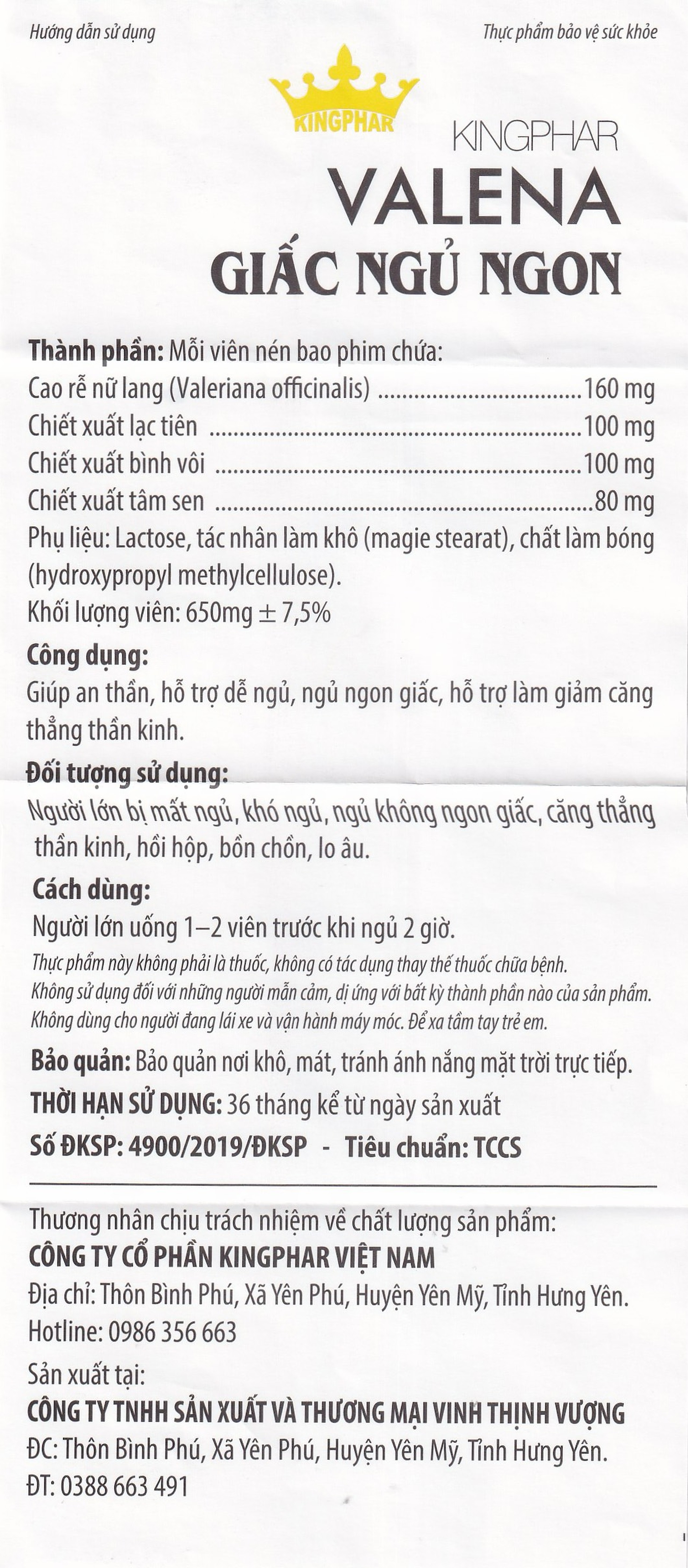 Viên uống giúp an thần hỗ trợ dễ ngủ Valena Kingphar (4 vỉ x 10 viên)