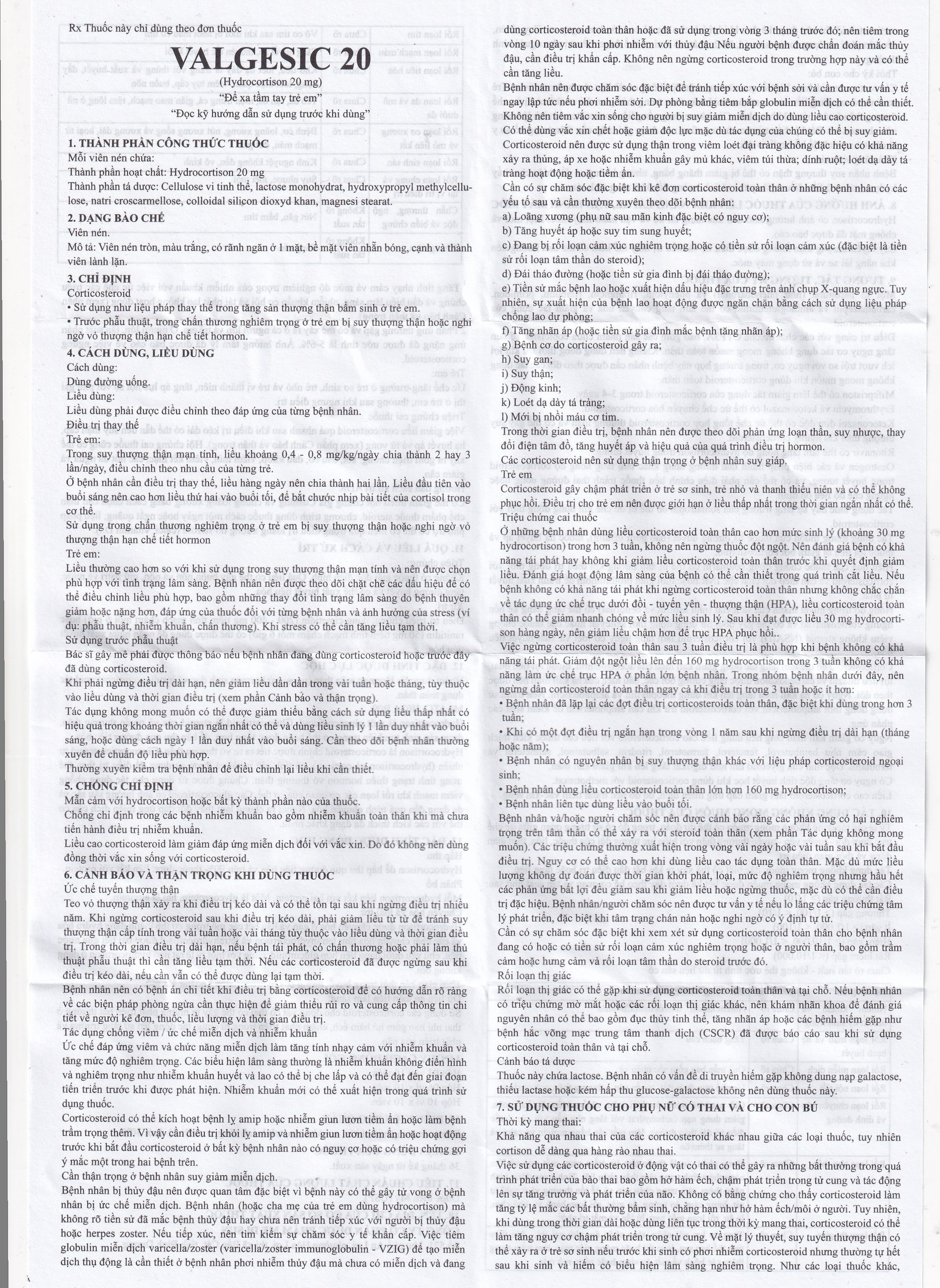 Valgesic 20mg Medisun liệu pháp thay thế tăng sản lượng thận ở trẻ (6 vỉ x 10 viên)