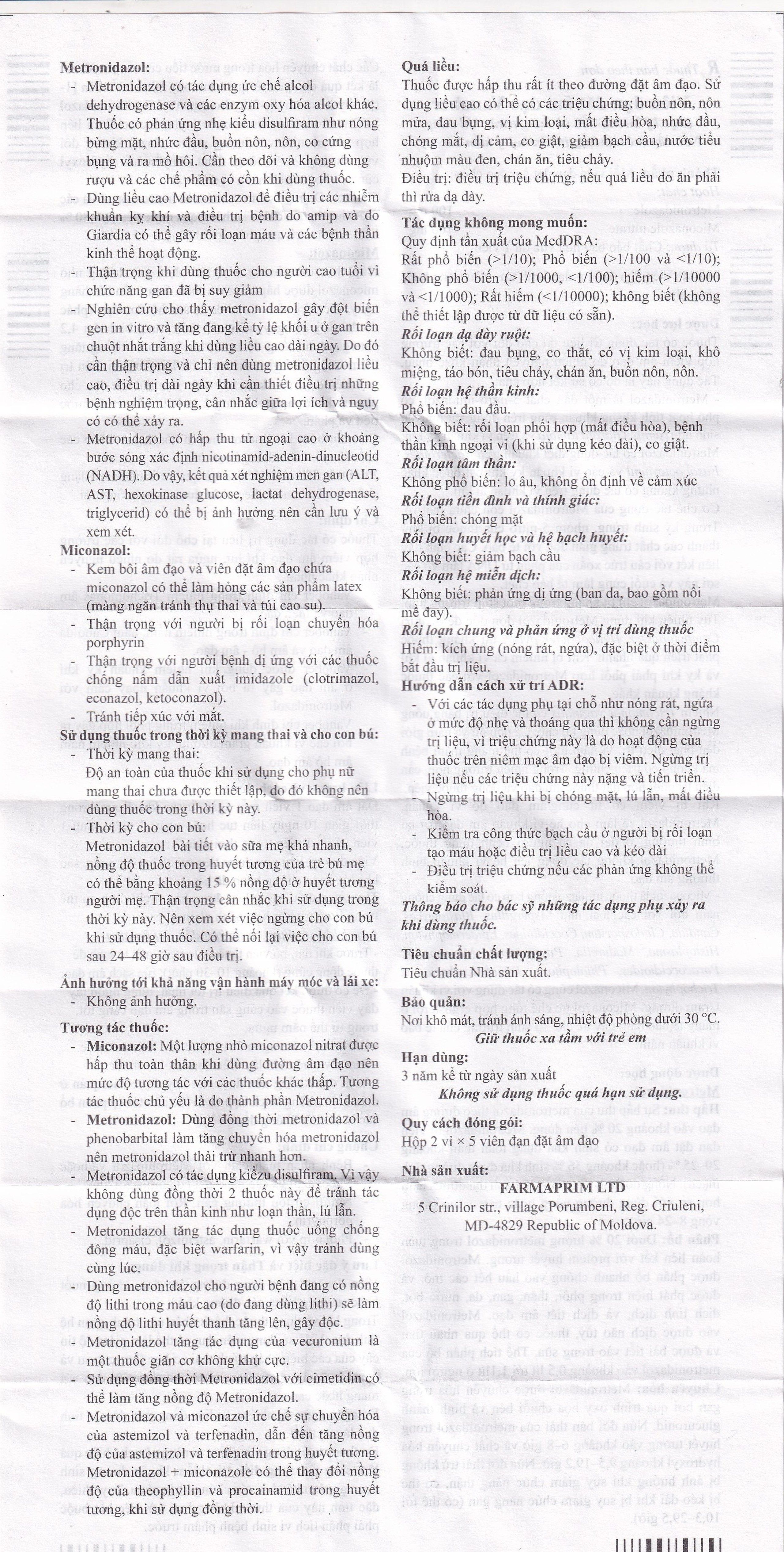 Viên đặt âm đạo Vanober Farmaprim điều trị viêm âm đạo khí hư, ngứa rát (2 vỉ x 5 viên)