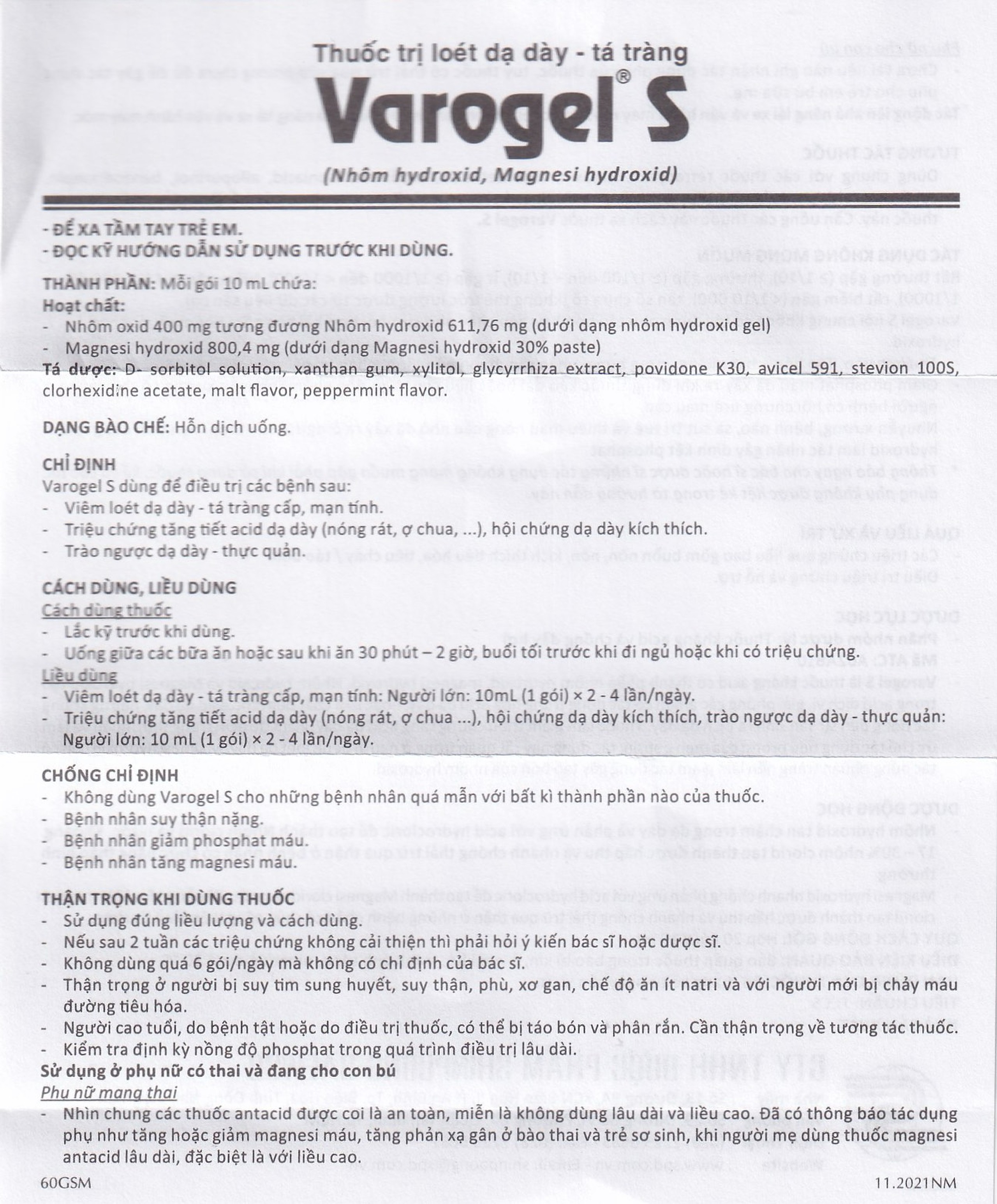 Thuốc Varogel Shinpoong Daewoo điều trị viêm loét dạ dày (20 gói x 10ml)