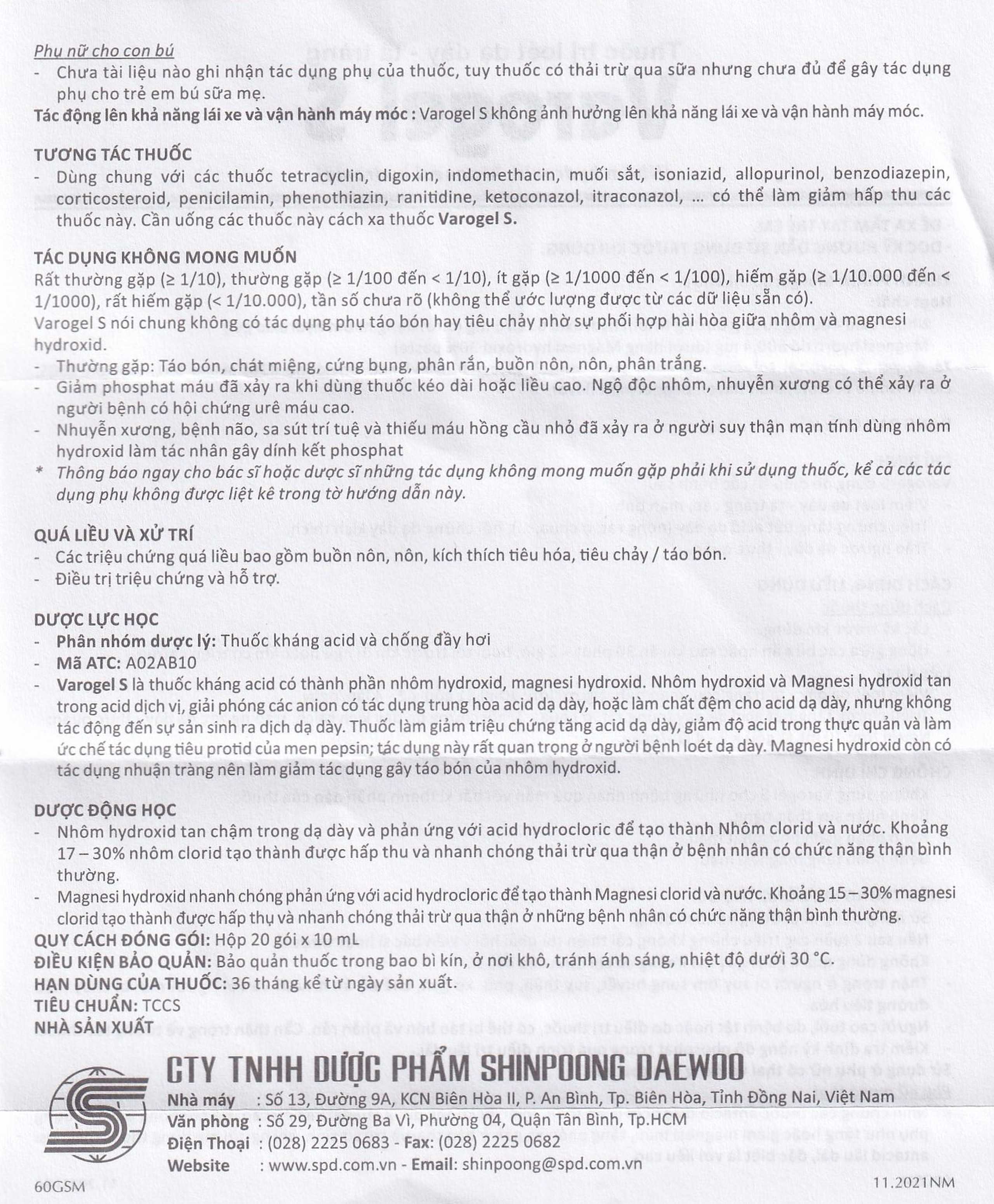 Thuốc Varogel Shinpoong Daewoo điều trị viêm loét dạ dày (20 gói x 10ml)