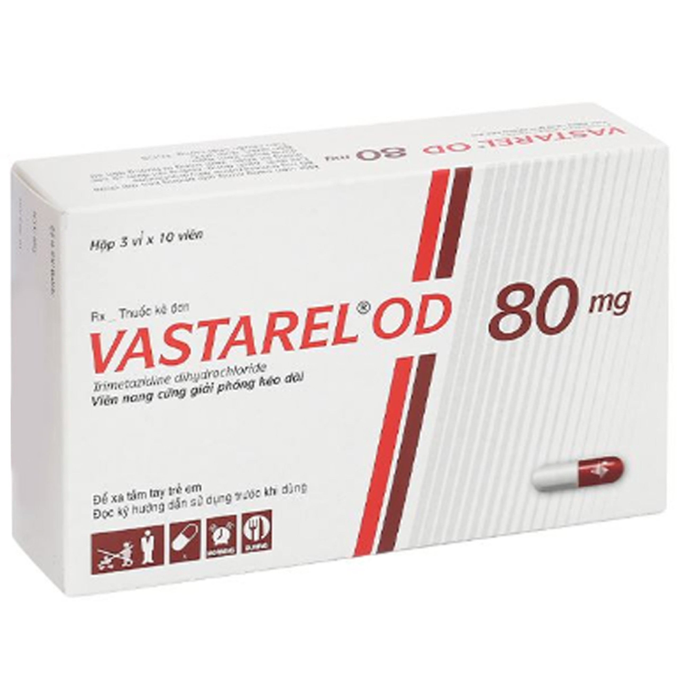 Thuốc Vastarel OD 80mg Servier điều trị đau thắt ngực ổn định (3 vỉ x 10 viên)
