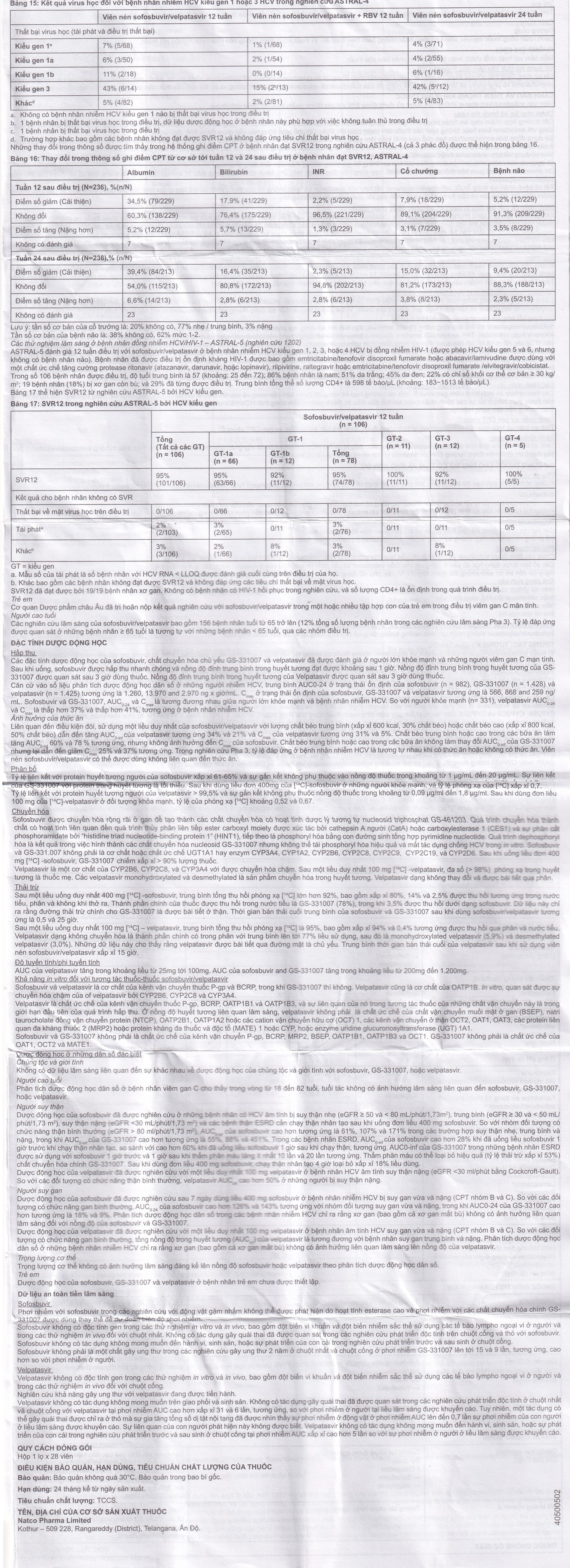 Thuốc Velsof 400mg/100mg Natco điều trị viêm gan virus C mạn tính ở người lớn (28 viên)
