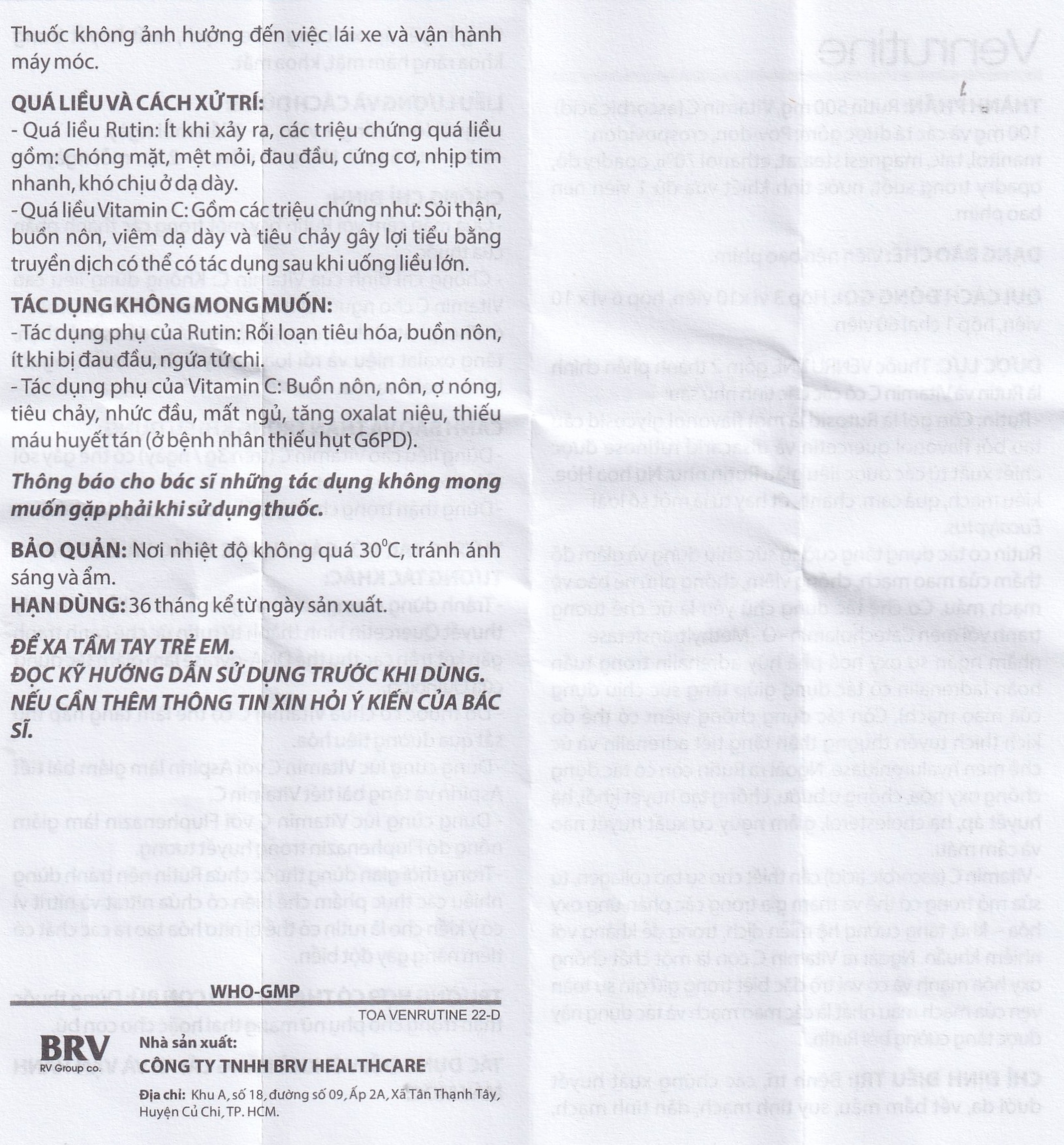 Thuốc Venrutine 500mg/100mg BRV điều trị bệnh trĩ, các chứng xuất huyết dưới da (3 vỉ x 10 viên)