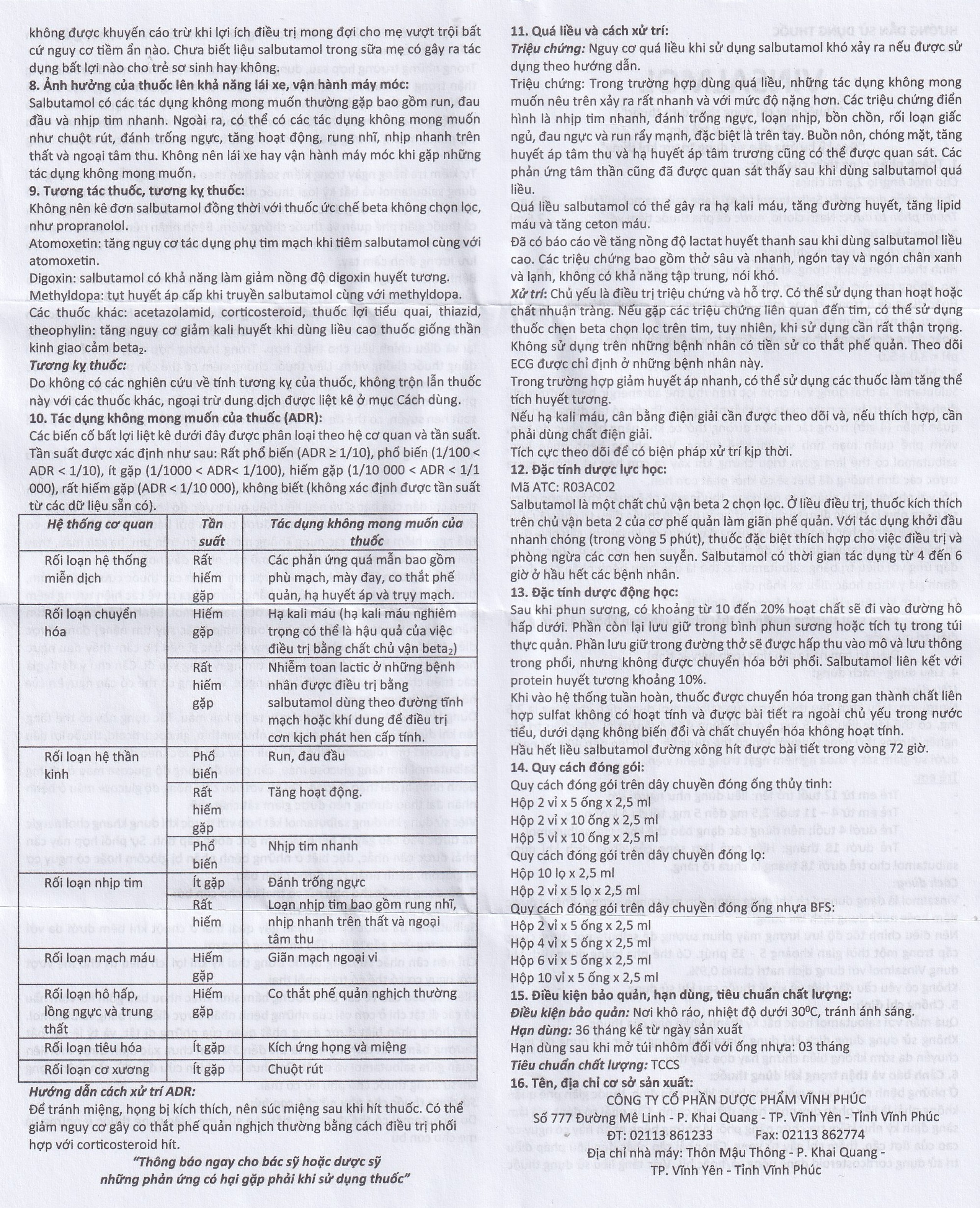 Thuốc Vinsalmol 2.5mg/2.5ml Vinphaco hỗ trợ kiểm soát co thắt phế quản mạn, hen ác tính (2 vỉ x 5 ống)