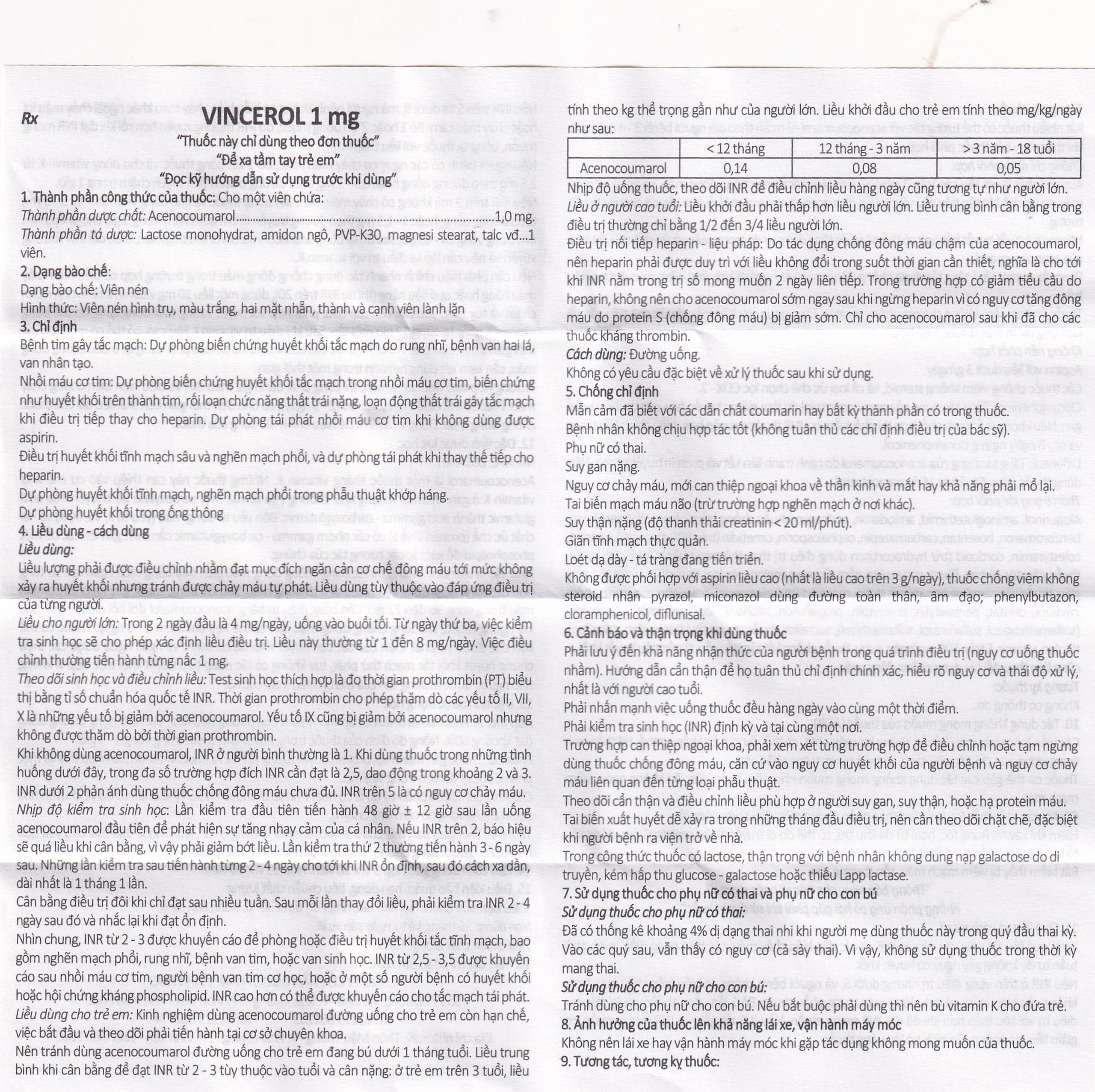 Thuốc Vincerol 1mg Vinphaco dùng trong bệnh tim gây tắc mạch, nhồi máu cơ tim (10 vỉ x 10 viên)