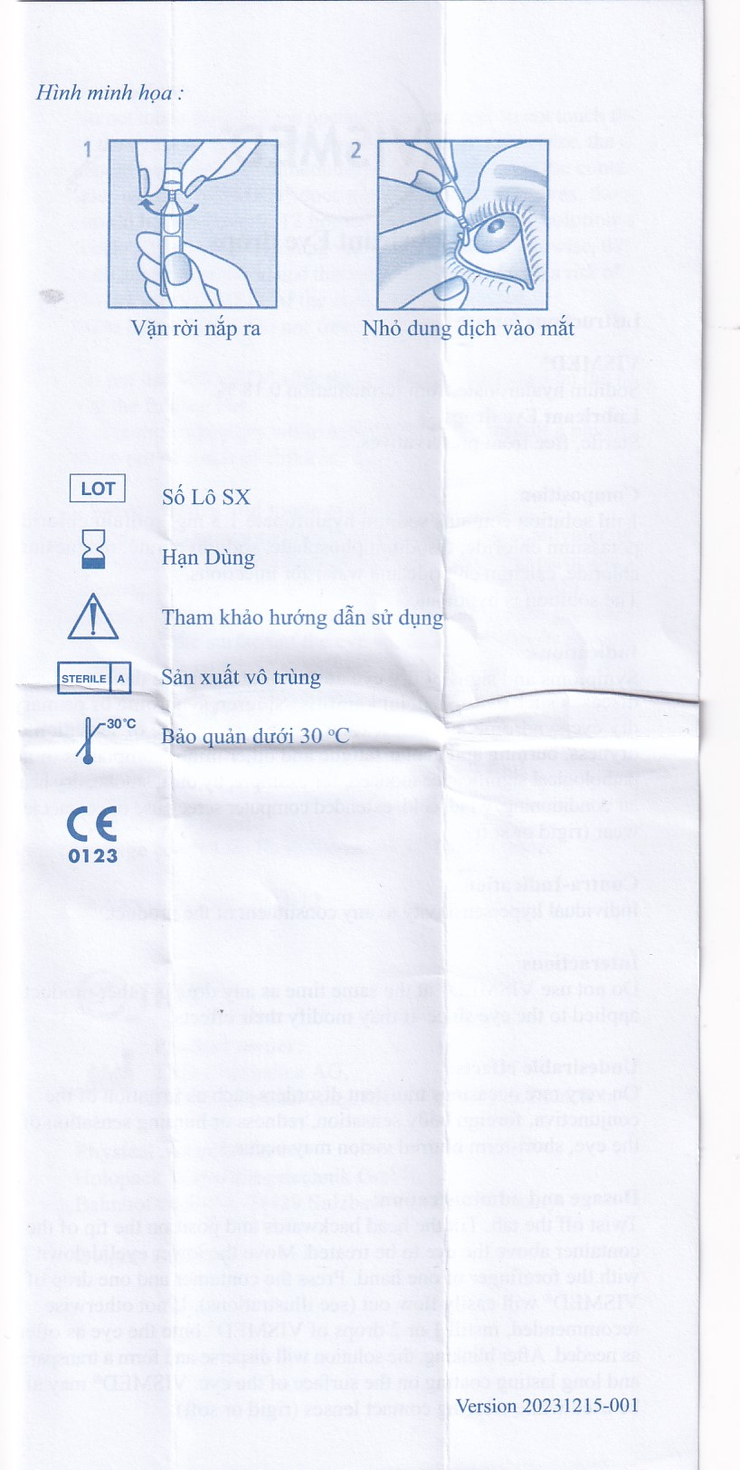 Nhỏ mắt Vismed 0.18% dùng cho mắt khô,tổn thương bề mặt nhãn cầu (20 ống x 0.3ml)