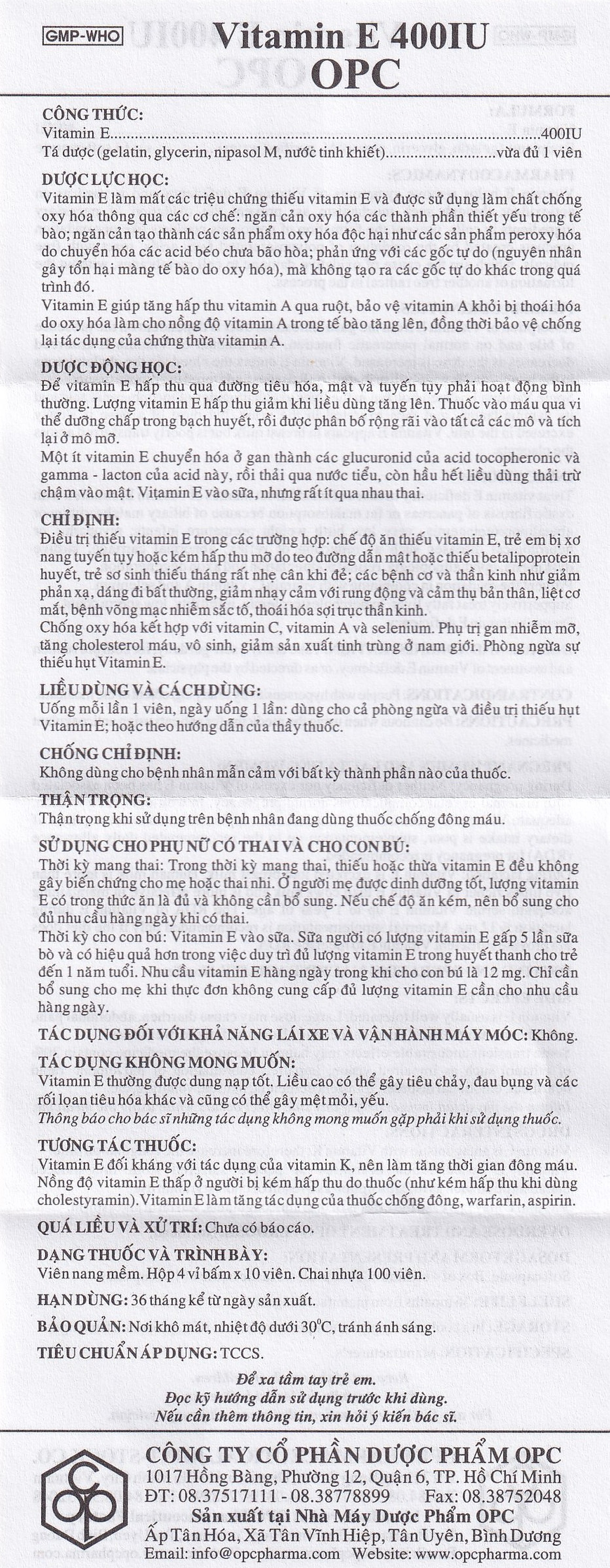 Thuốc Vitamin E 400IU OPC hỗ trợ điều trị thiếu Vitamin E (4 vỉ x 10 viên)