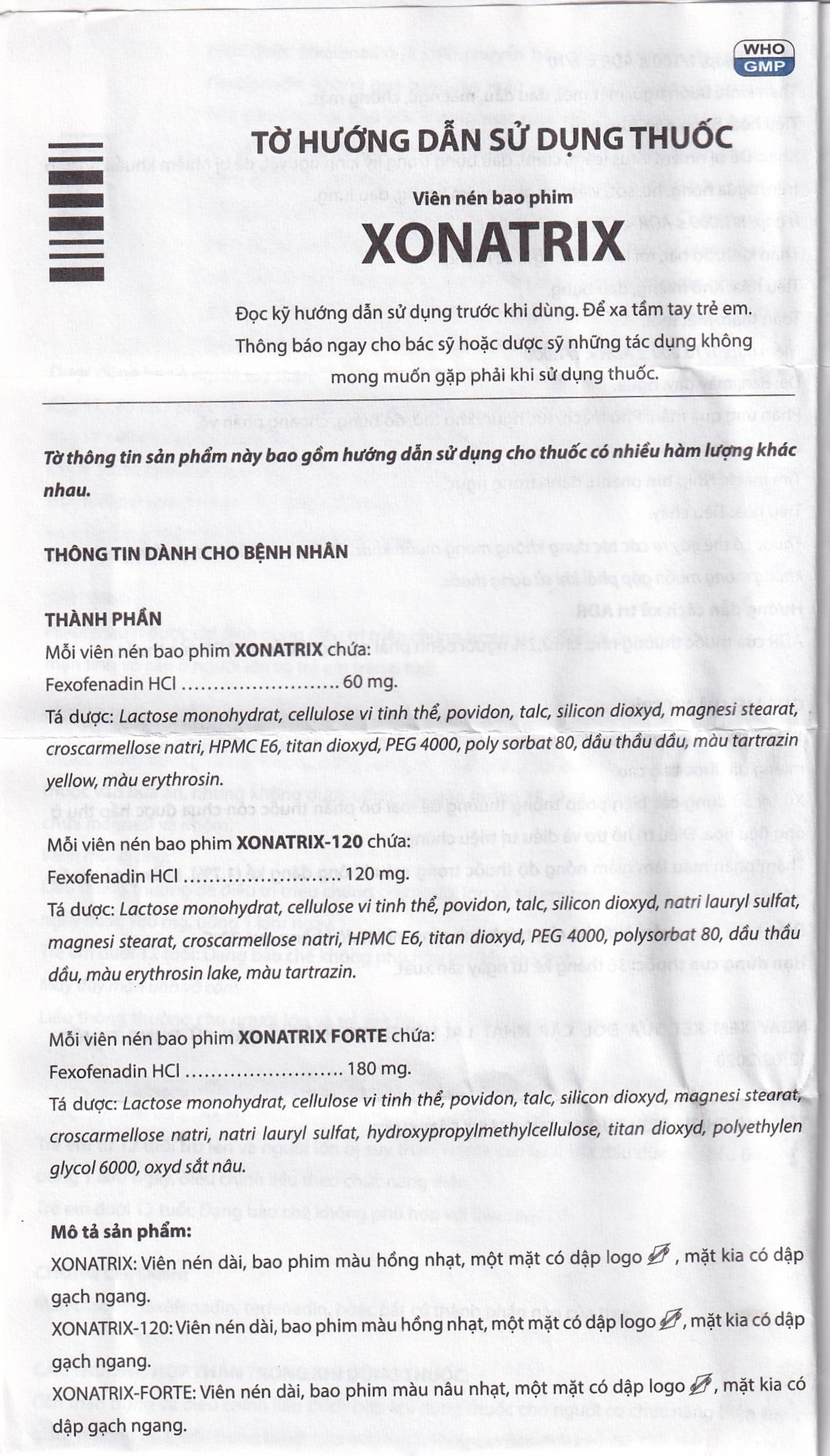 Thuốc Xonatrix 60mg DaviPharm điều trị triệu chứng viêm mũi dị ứng theo mùa (3 vỉ x 10 viên) 