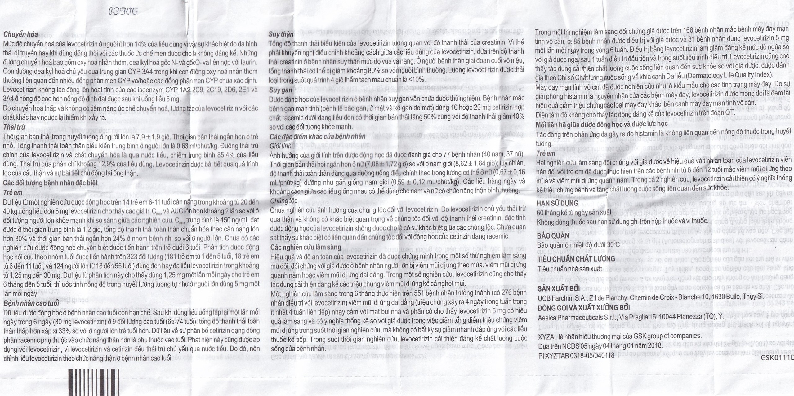 Thuốc Xyzal 5mg GSK điều trị triệu chứng viêm mũi dị ứng theo mùa (1 vỉ x 10 viên) 