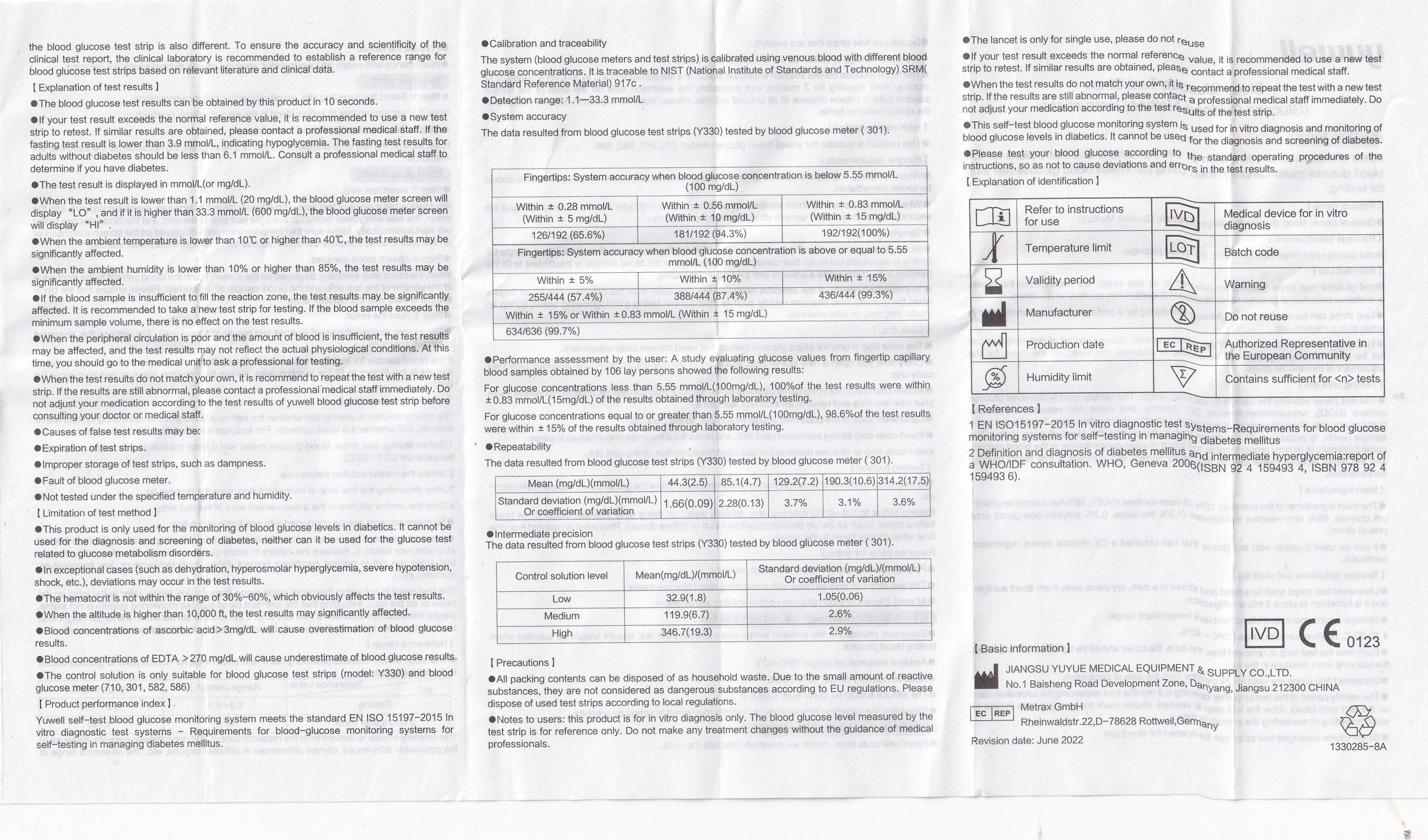 Que thử đường huyết Yuwell Y330 (hộp 50 que)