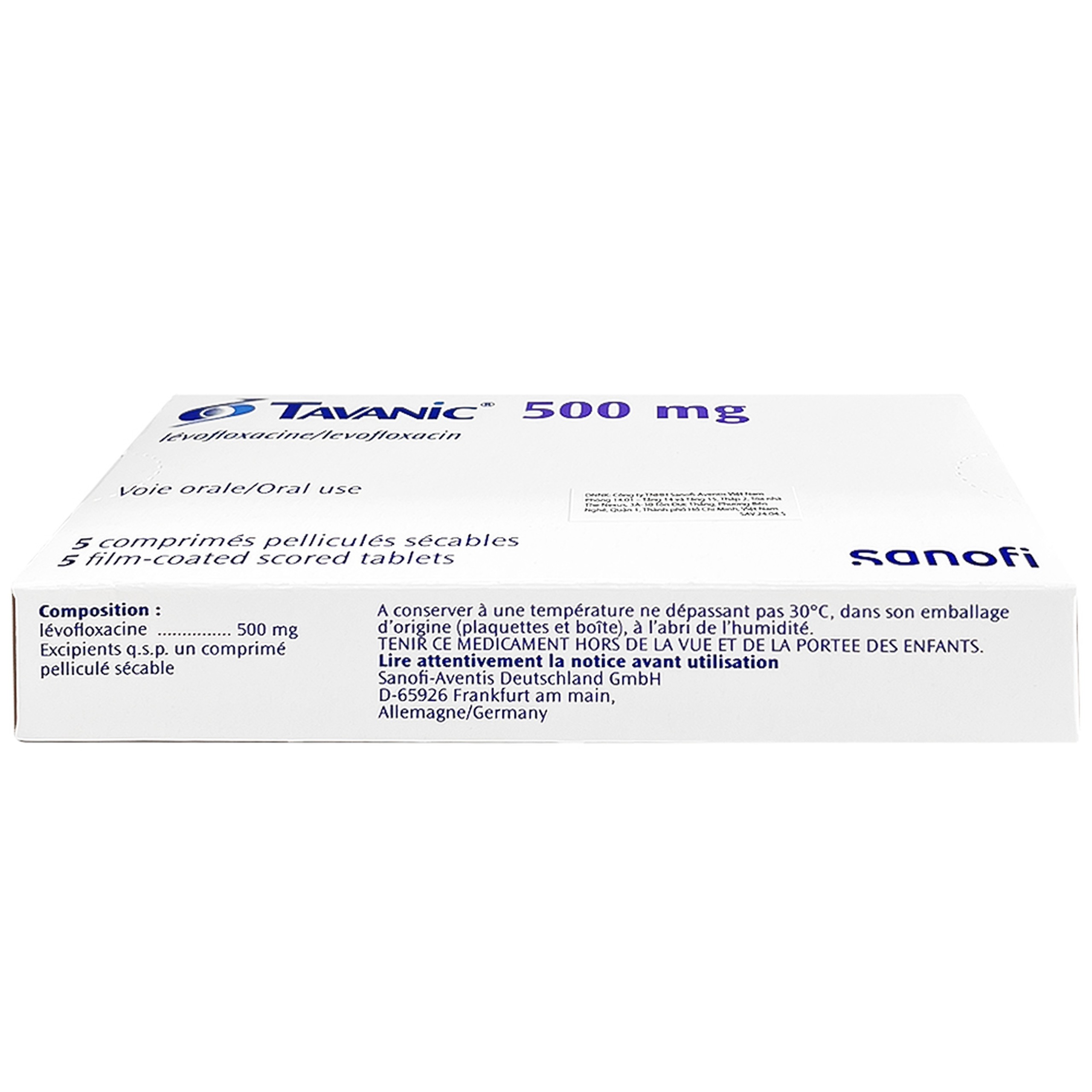 Thuốc Tavanic 500mg Sanofi điều trị nhiễm khuẩn do vi khuẩn (1 vỉ x 5 viên)